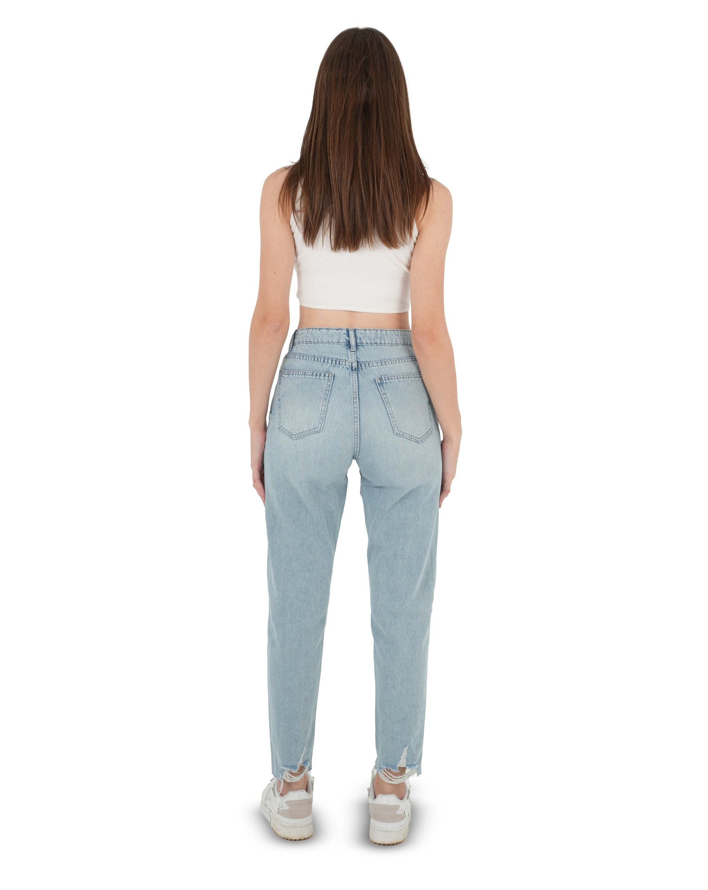 High-Waist Light Wash Mom Fit Jeans - Lioroucci