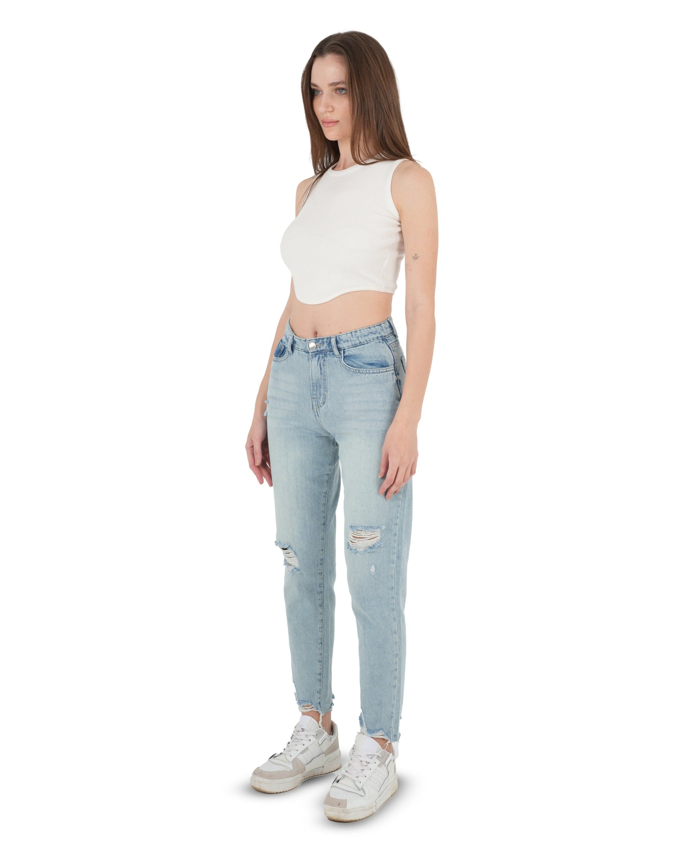 High-Waist Light Wash Mom Fit Jeans - Lioroucci