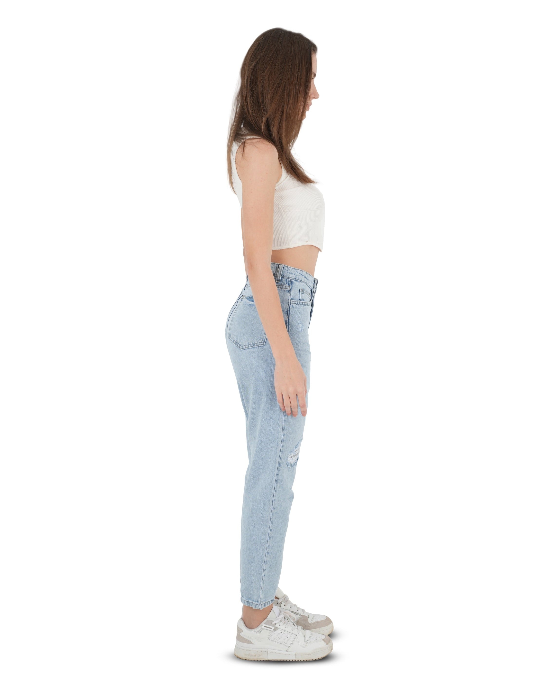 High-Waist Light Wash Ripped Mom Fit Jeans - Lioroucci