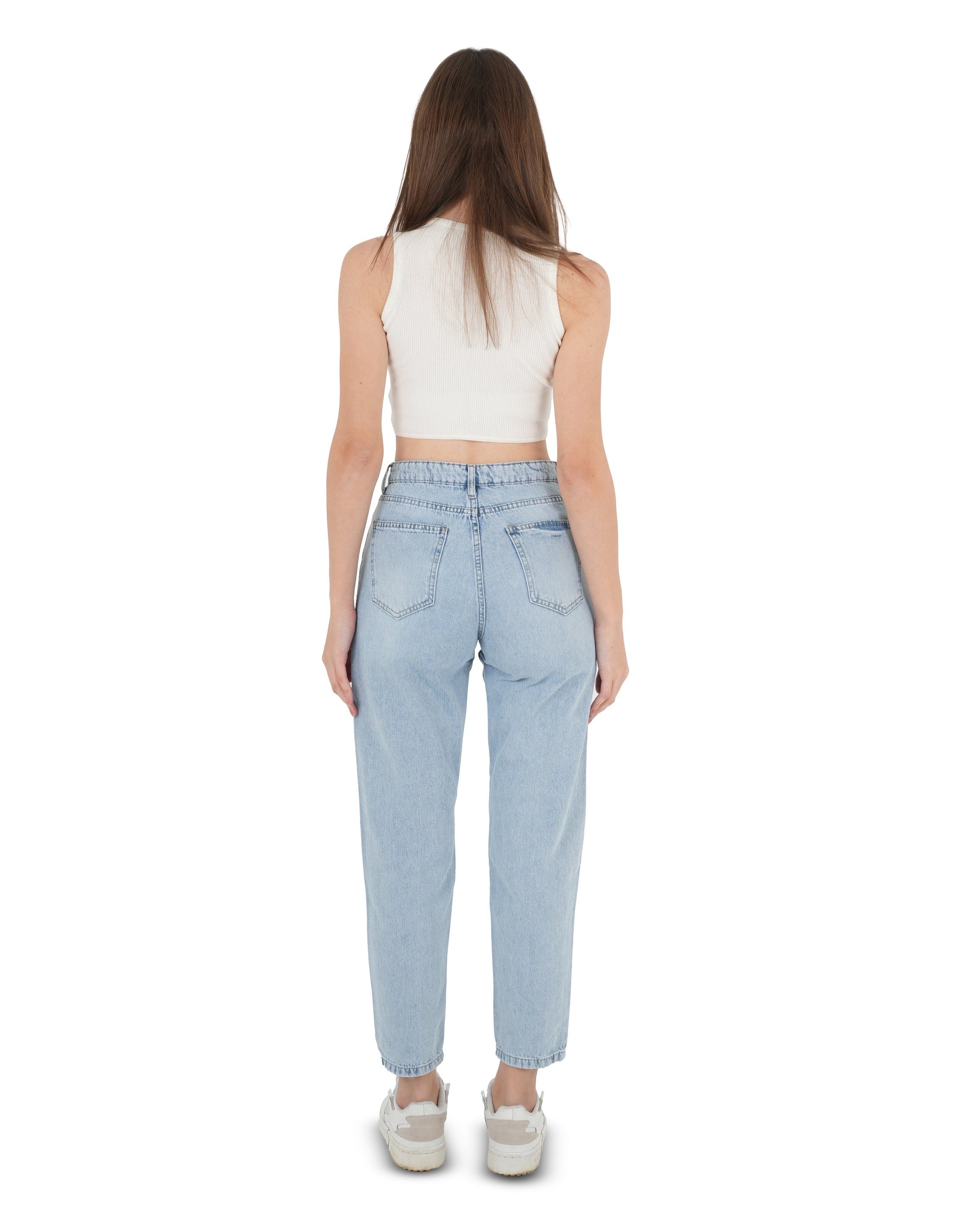 High-Waist Light Wash Ripped Mom Fit Jeans - Lioroucci