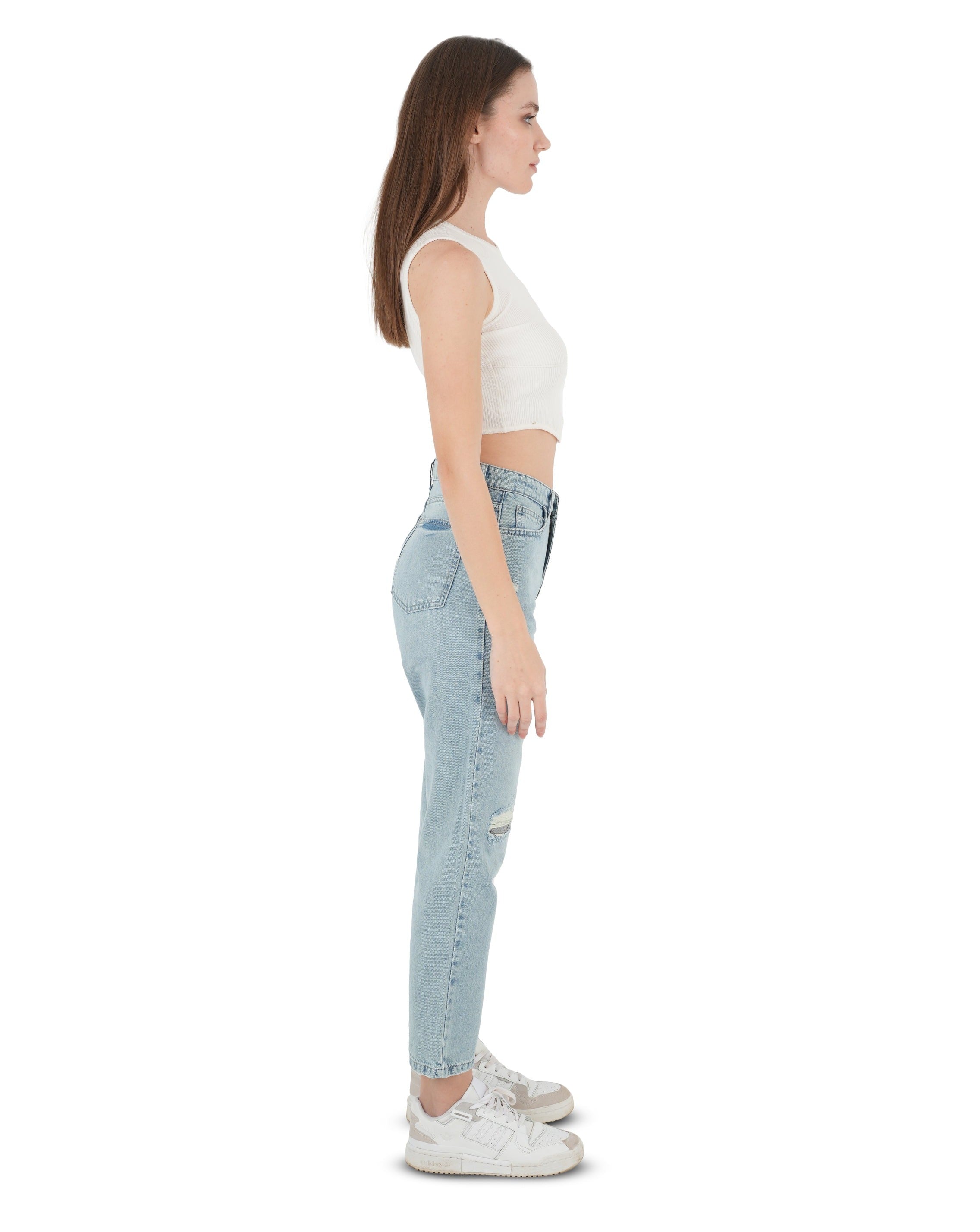 High-Waist Acid Wash Ripped Mom Fit Jeans - Lioroucci