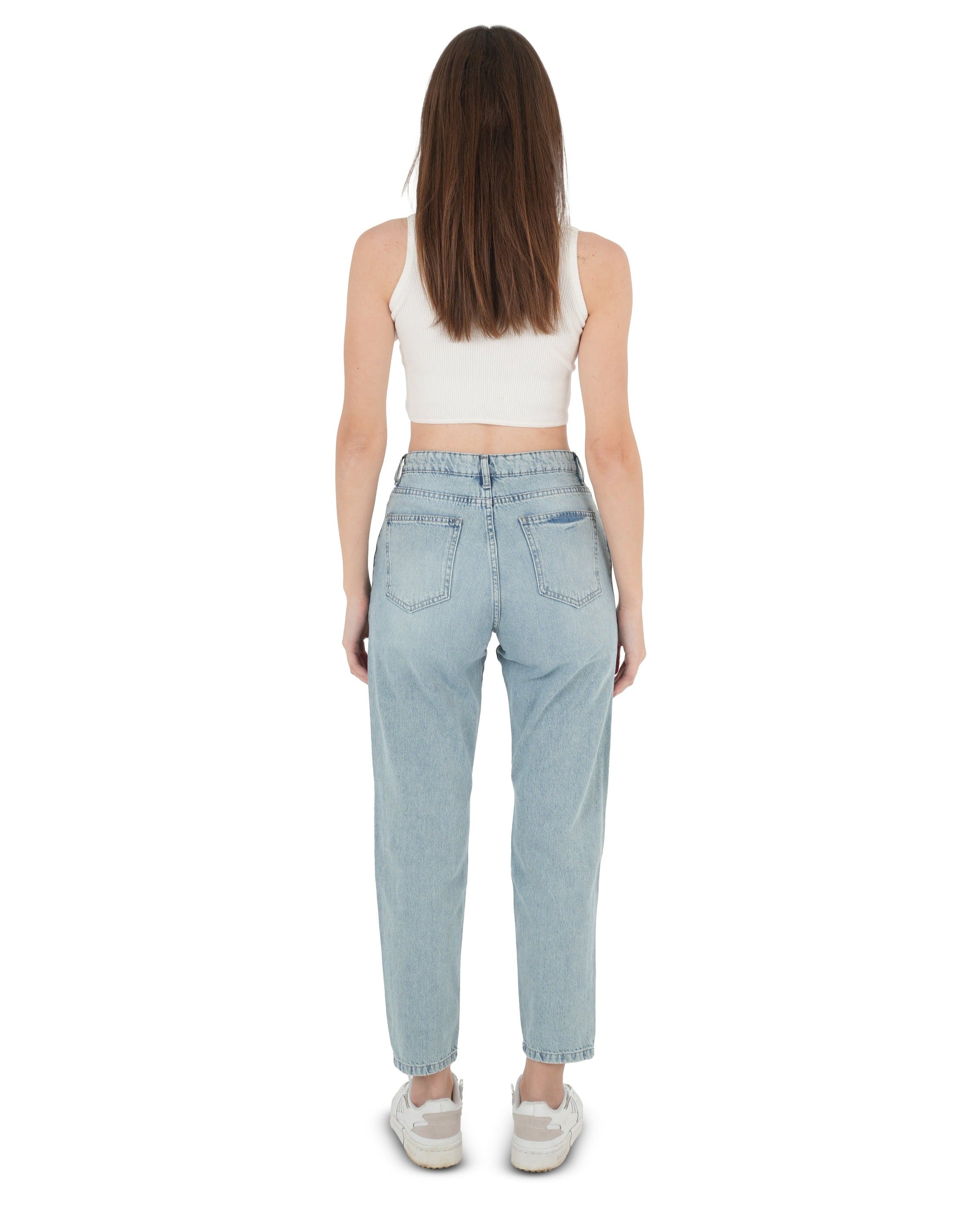 High-Waist Acid Wash Ripped Mom Fit Jeans - Lioroucci