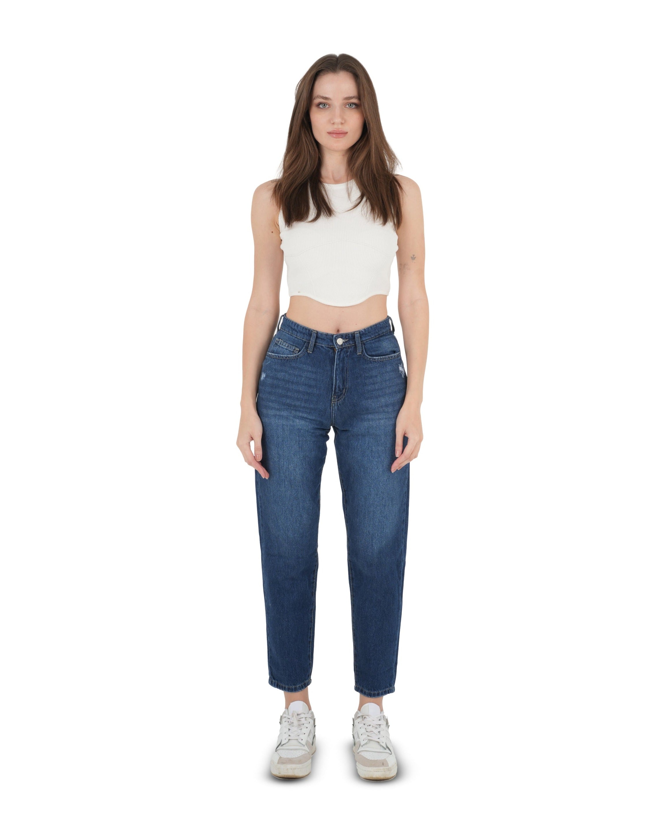 High-Waist Dark Wash Mom Fit Jeans