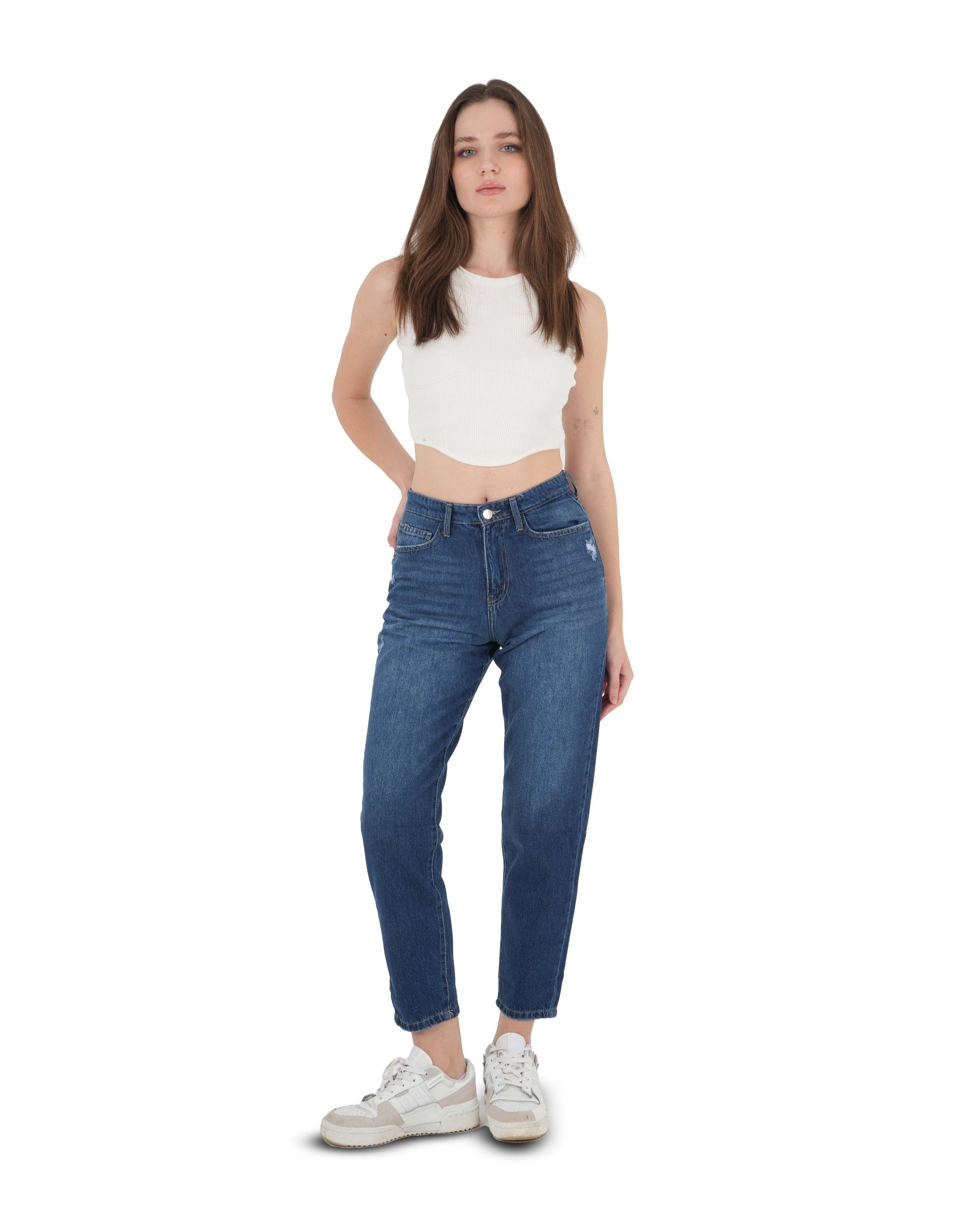 High-Waist Dark Wash Mom Fit Jeans