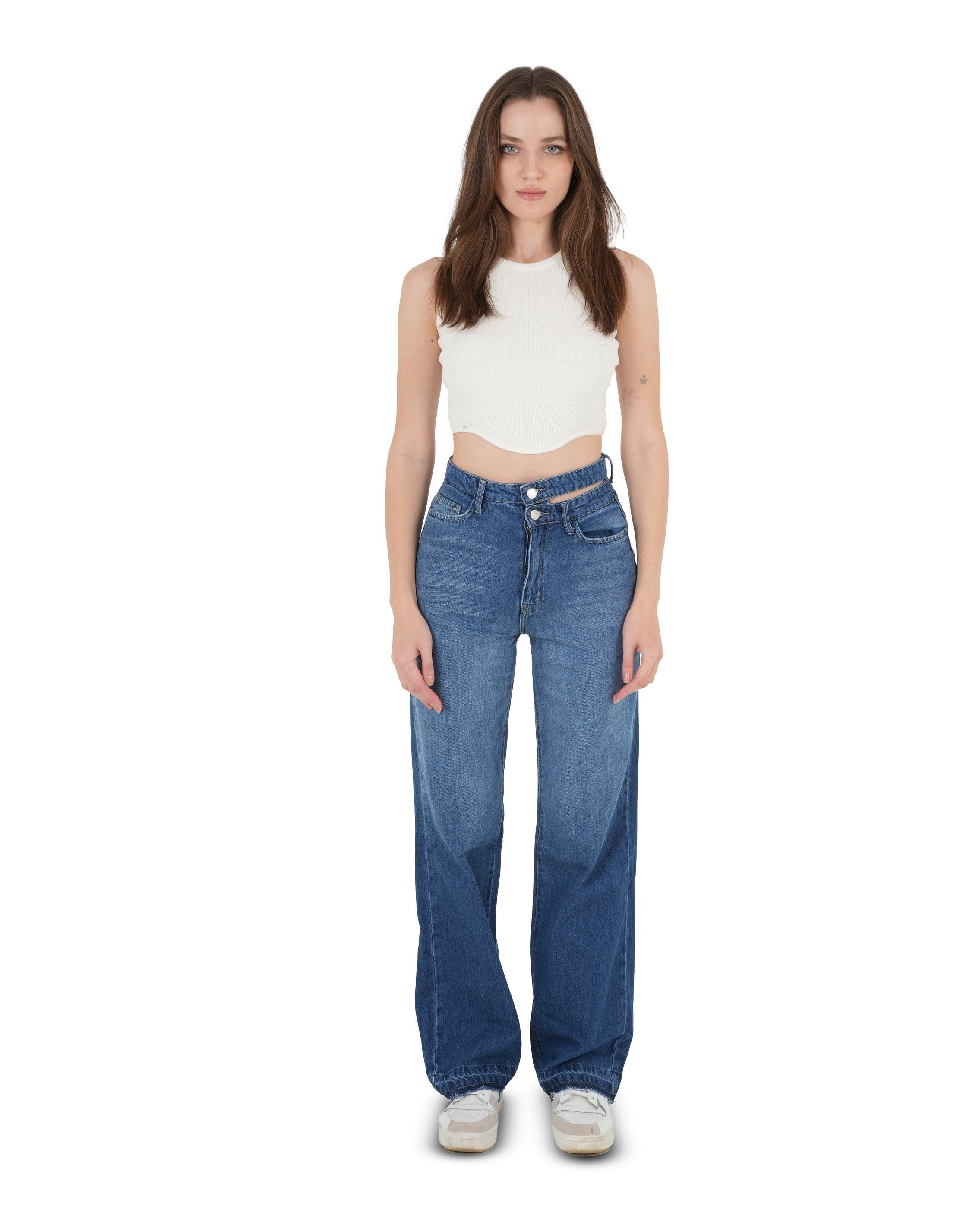 Double-Waist Dark Wash Straight Leg Jeans - Lioroucci