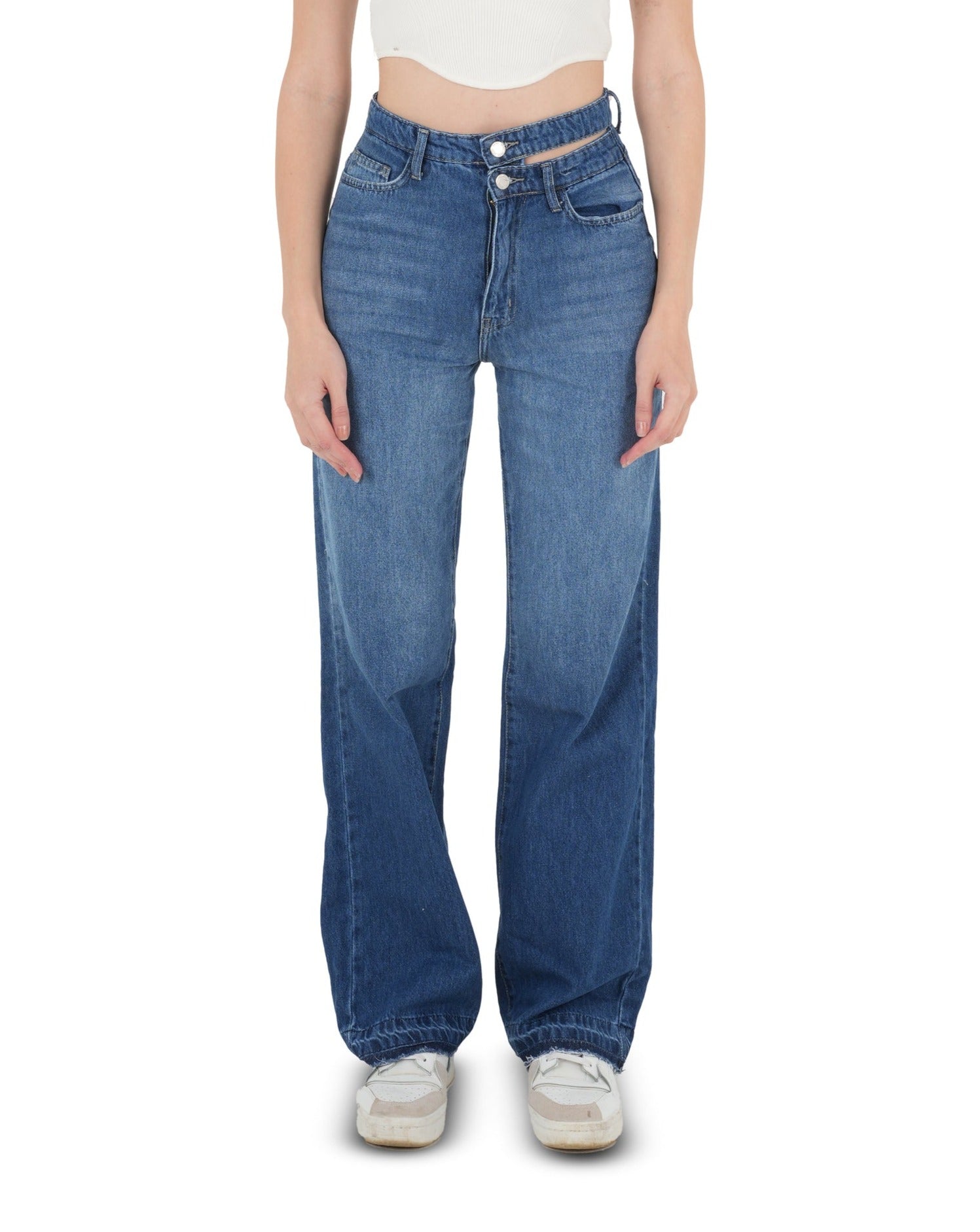 Double-Waist Dark Wash Straight Leg Jeans - Lioroucci