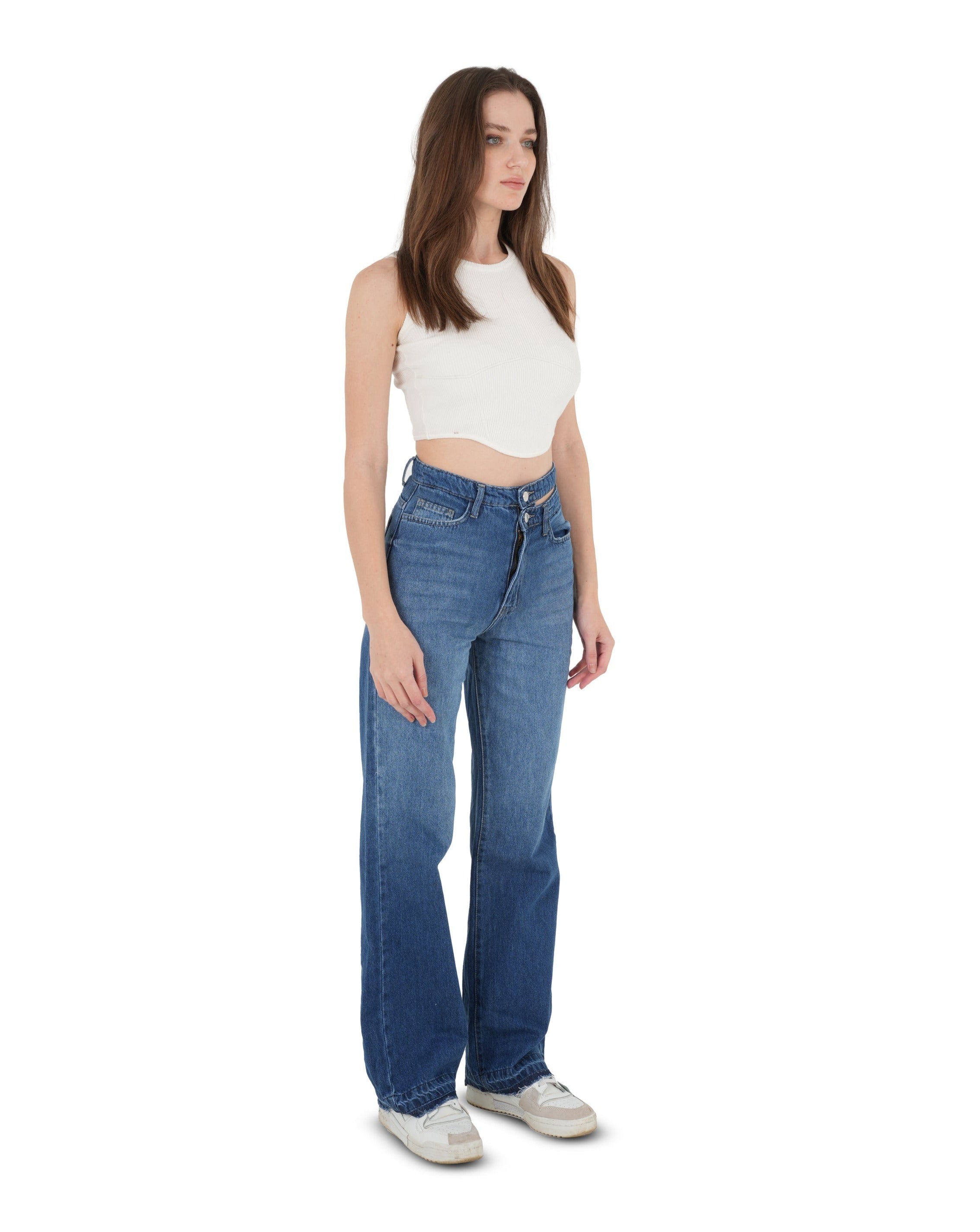 Double-Waist Dark Wash Straight Leg Jeans - Lioroucci