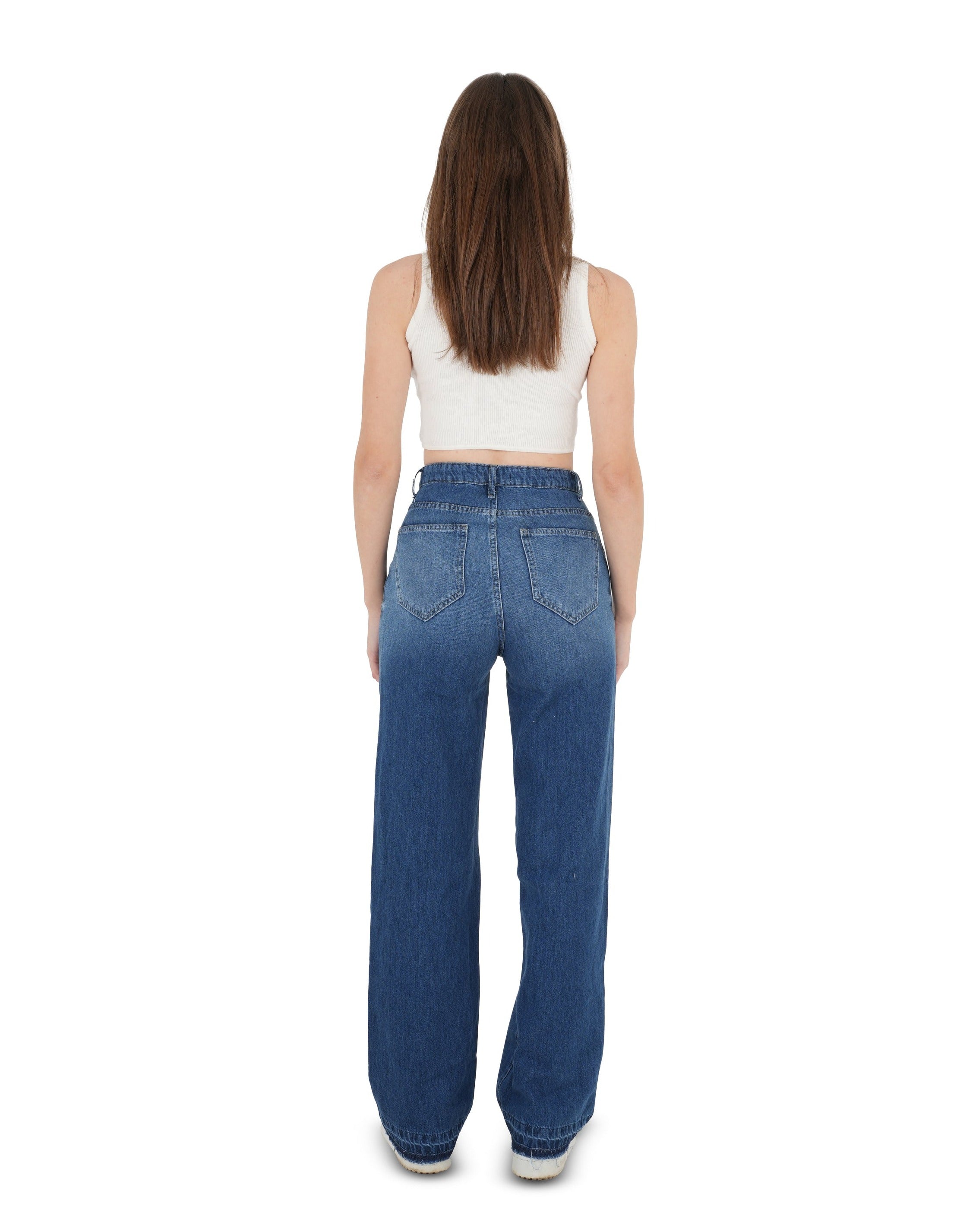 Double-Waist Dark Wash Straight Leg Jeans - Lioroucci