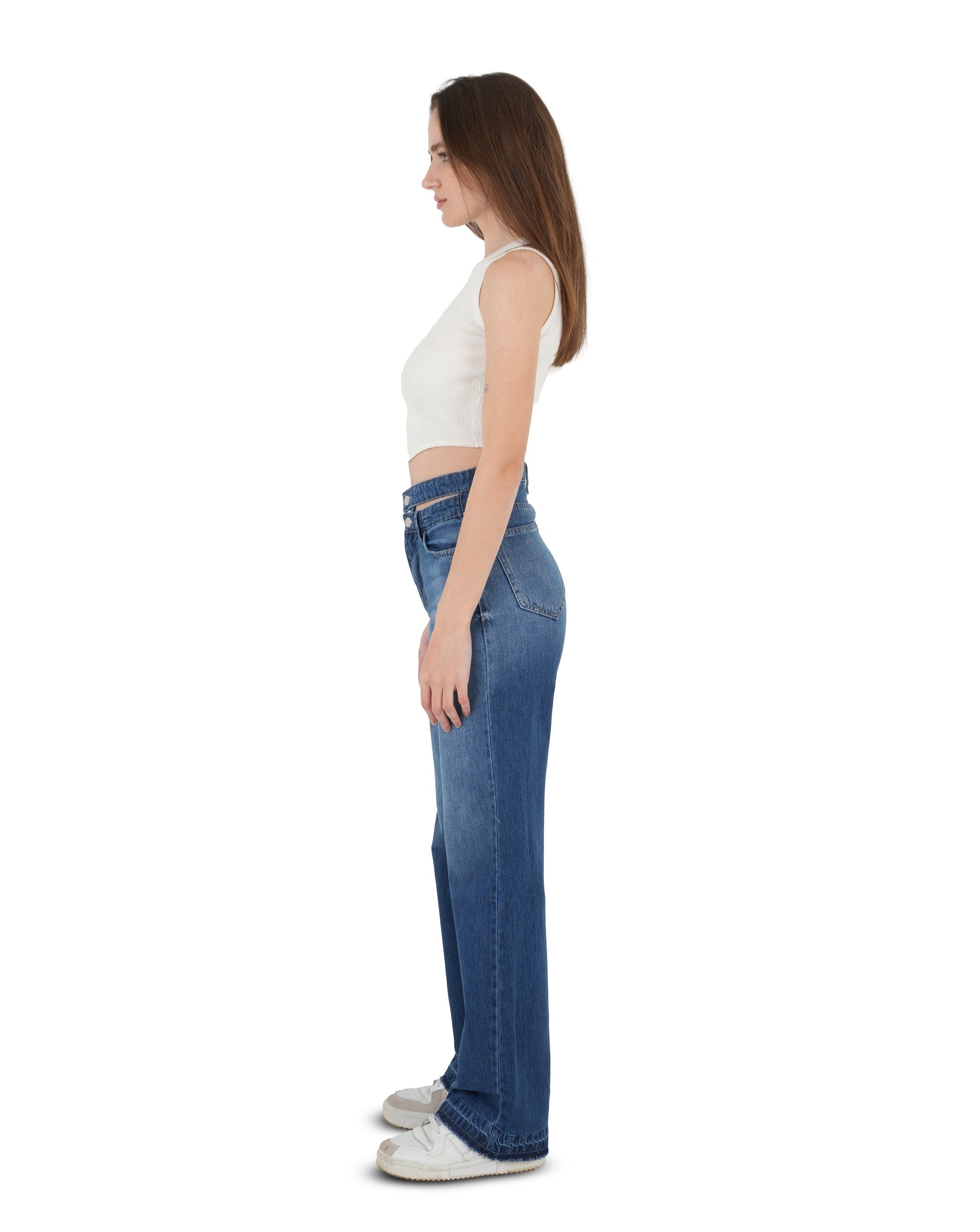 Double-Waist Dark Wash Straight Leg Jeans - Lioroucci