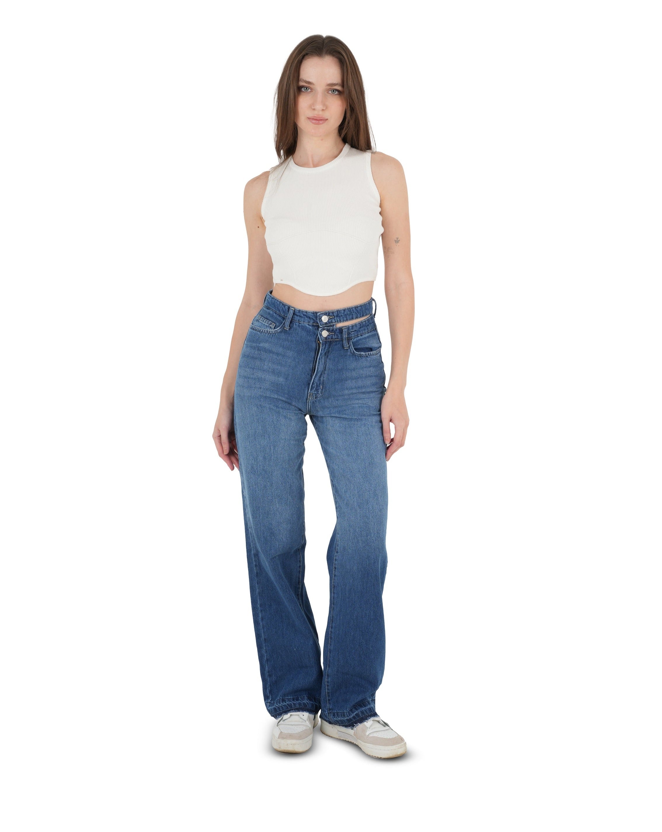 Double-Waist Dark Wash Straight Leg Jeans - Lioroucci