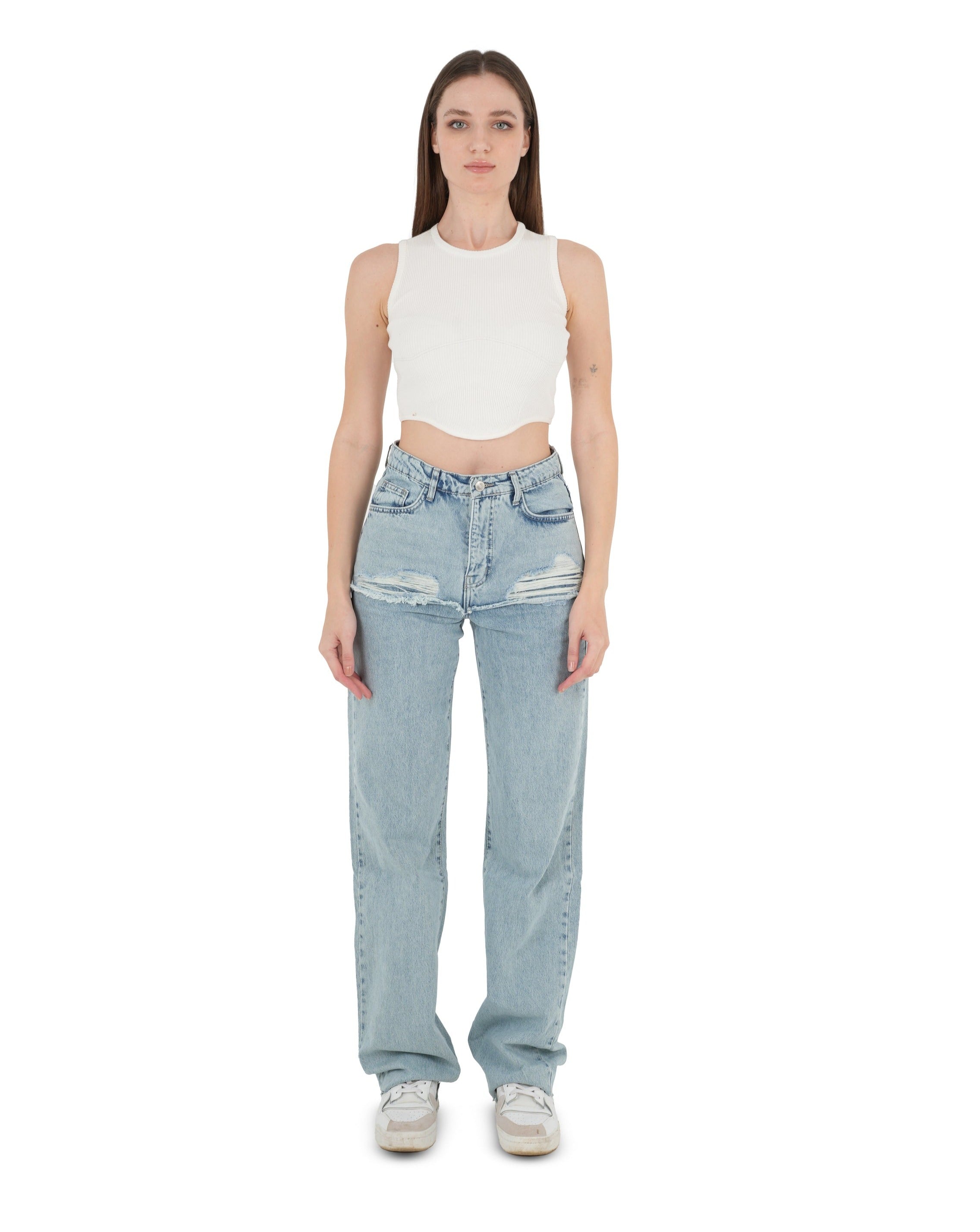 High-Waist Acid Wash Ripped Straight Leg Jeans