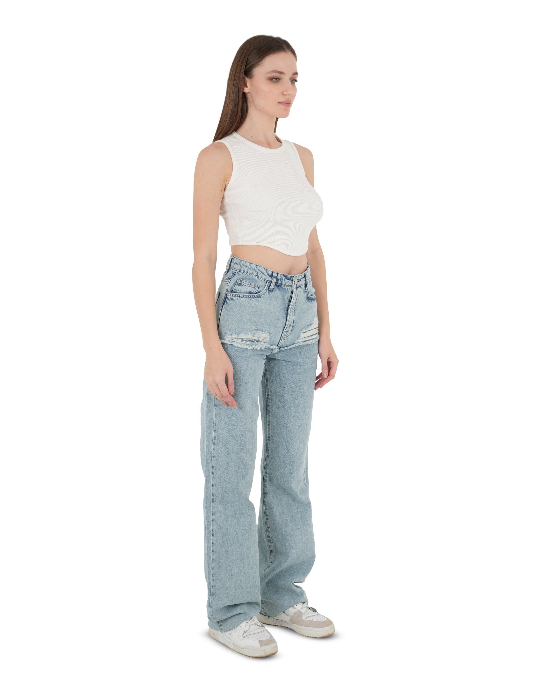 High-Waist Acid Wash Ripped Straight Leg Jeans