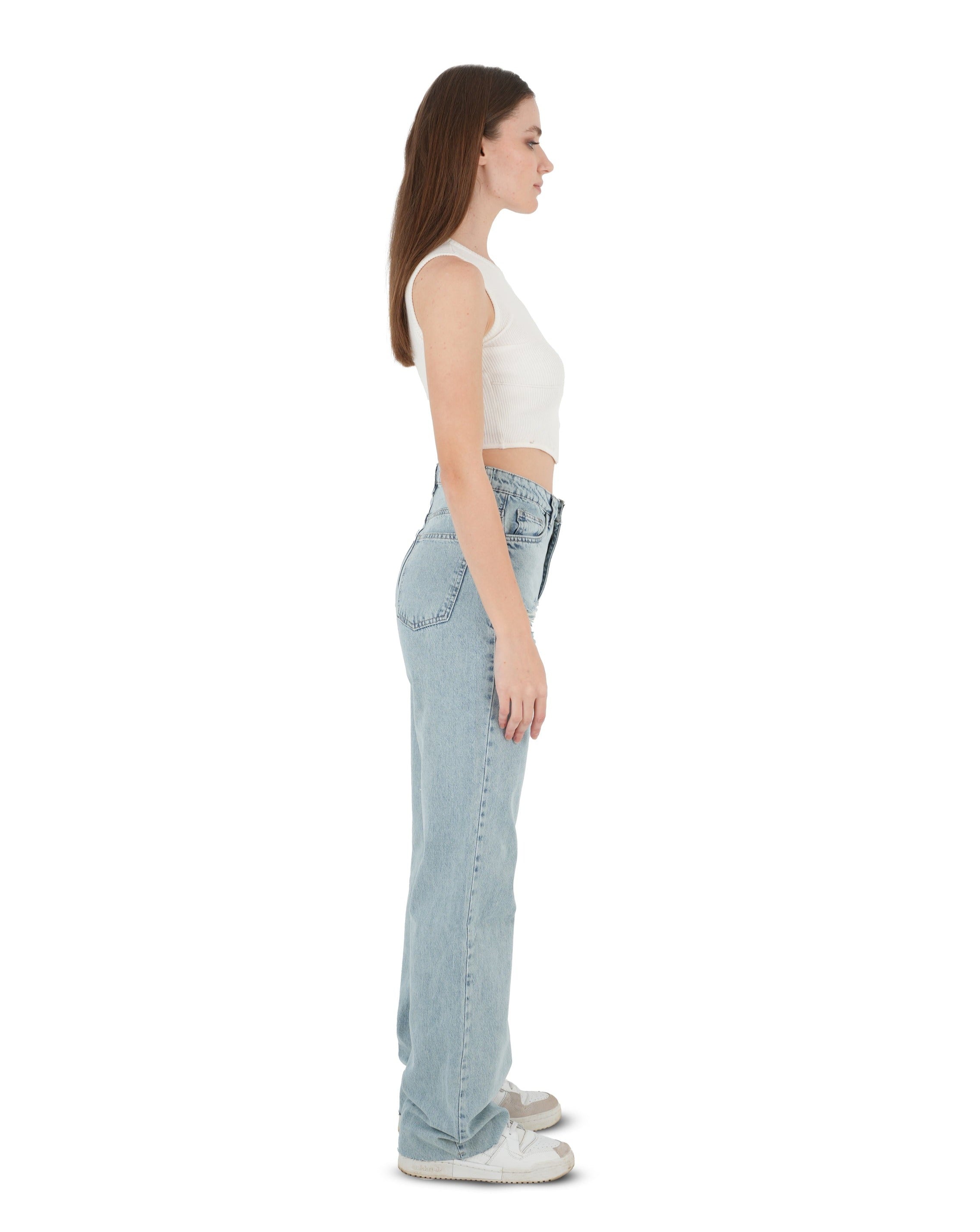 High-Waist Acid Wash Ripped Straight Leg Jeans