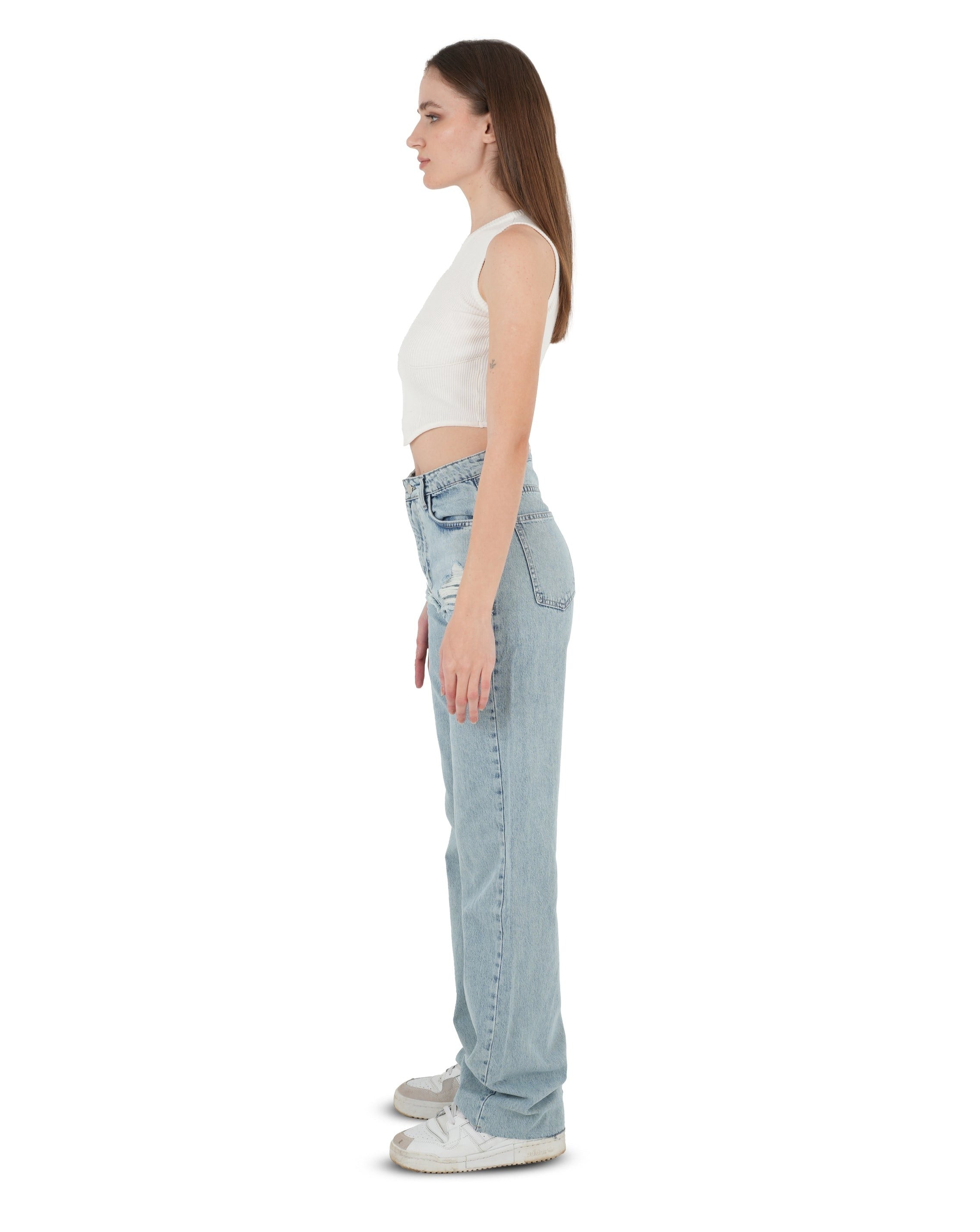 High-Waist Acid Wash Ripped Straight Leg Jeans