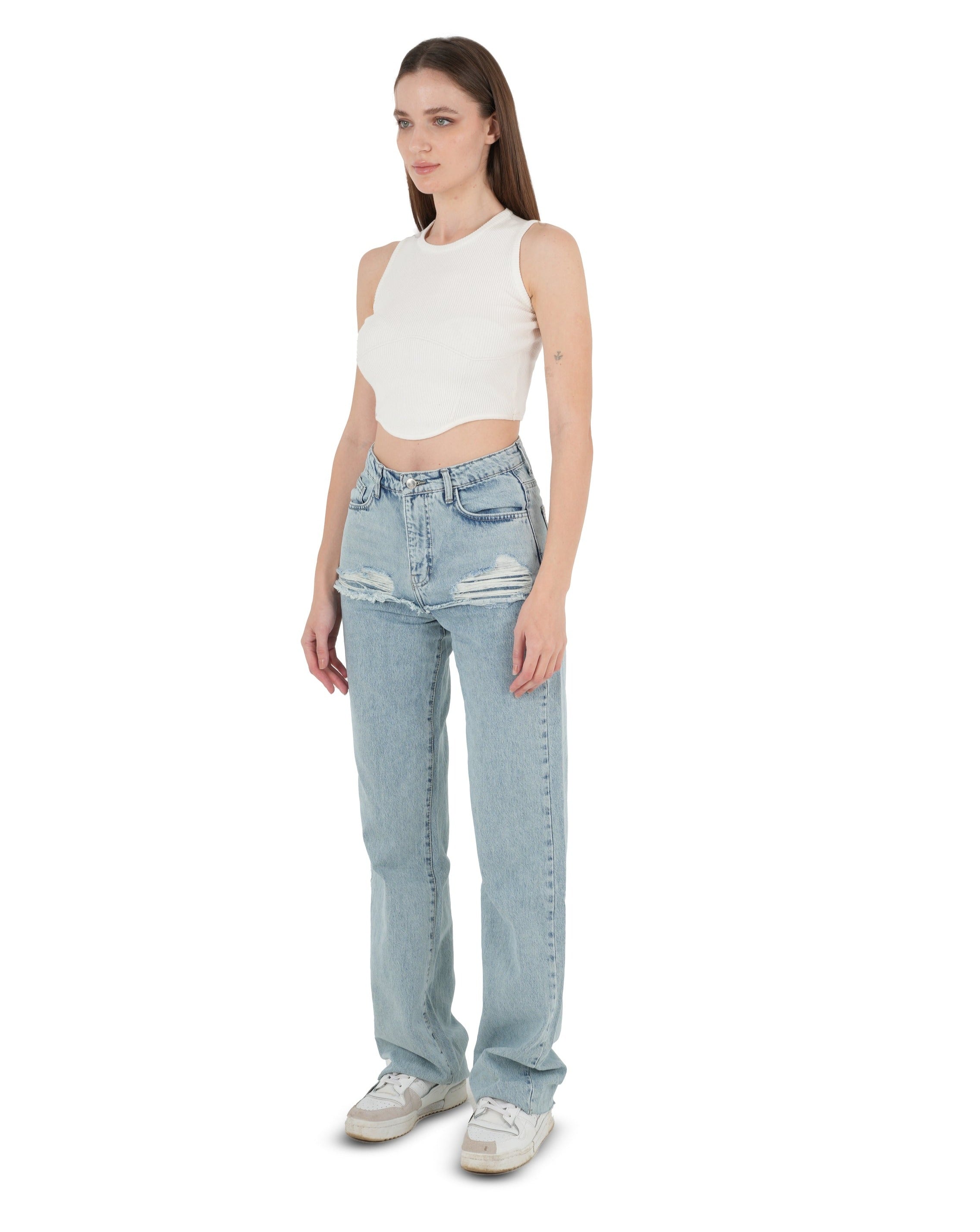 High-Waist Acid Wash Ripped Straight Leg Jeans