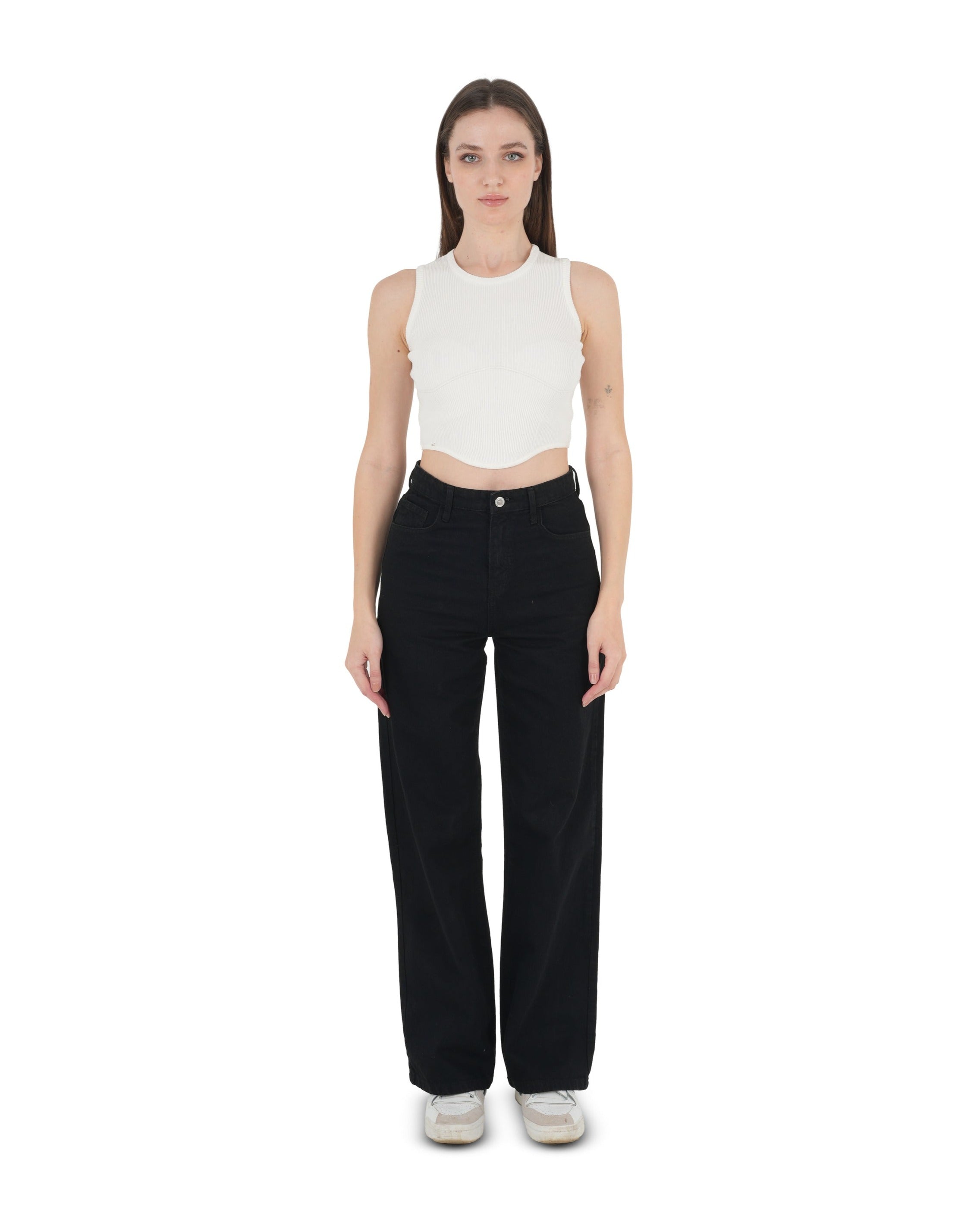 High-Waist Black Wide Leg Jeans - Lioroucci