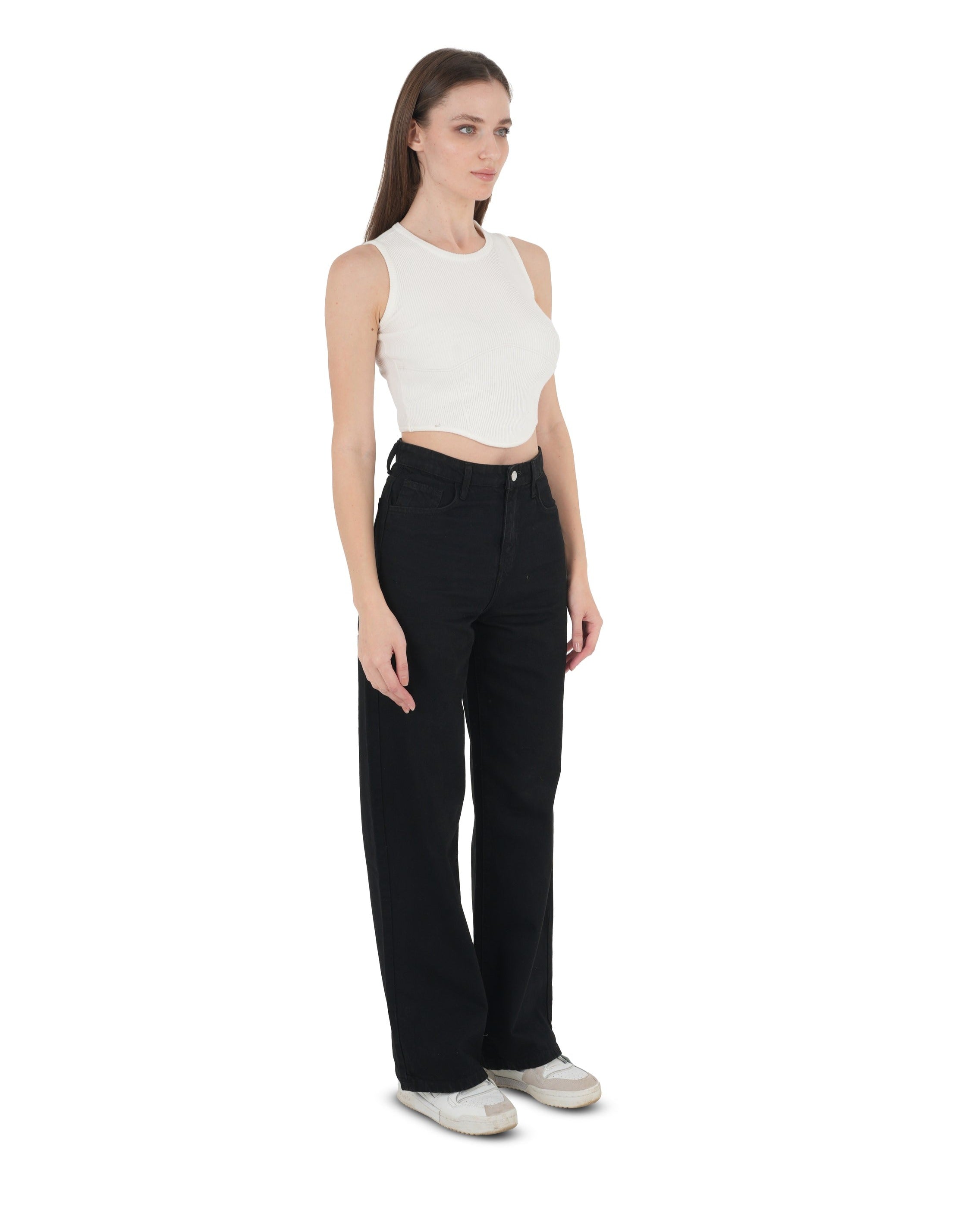 High-Waist Black Wide Leg Jeans - Lioroucci