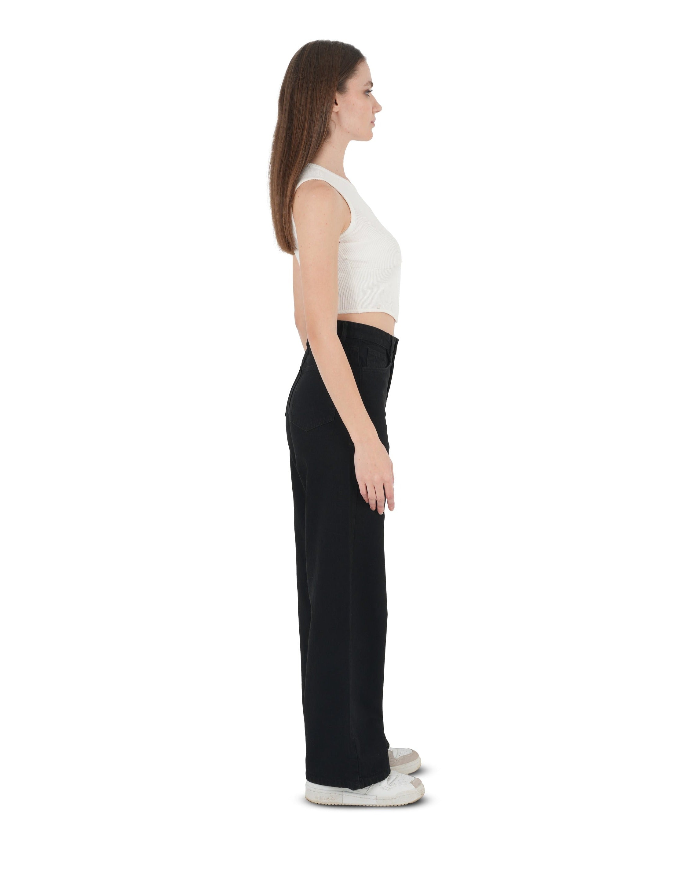 High-Waist Black Wide Leg Jeans - Lioroucci