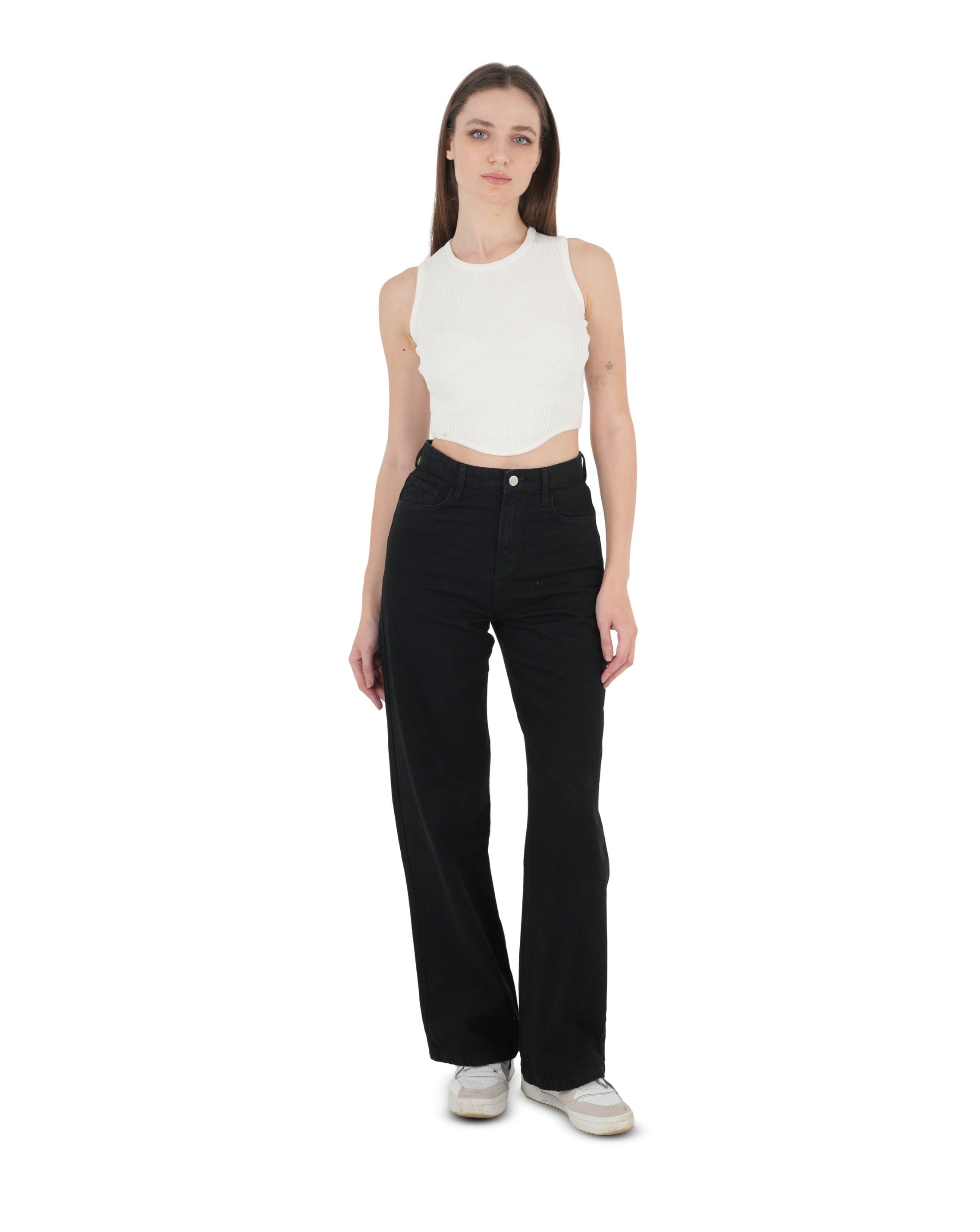 High-Waist Black Wide Leg Jeans - Lioroucci