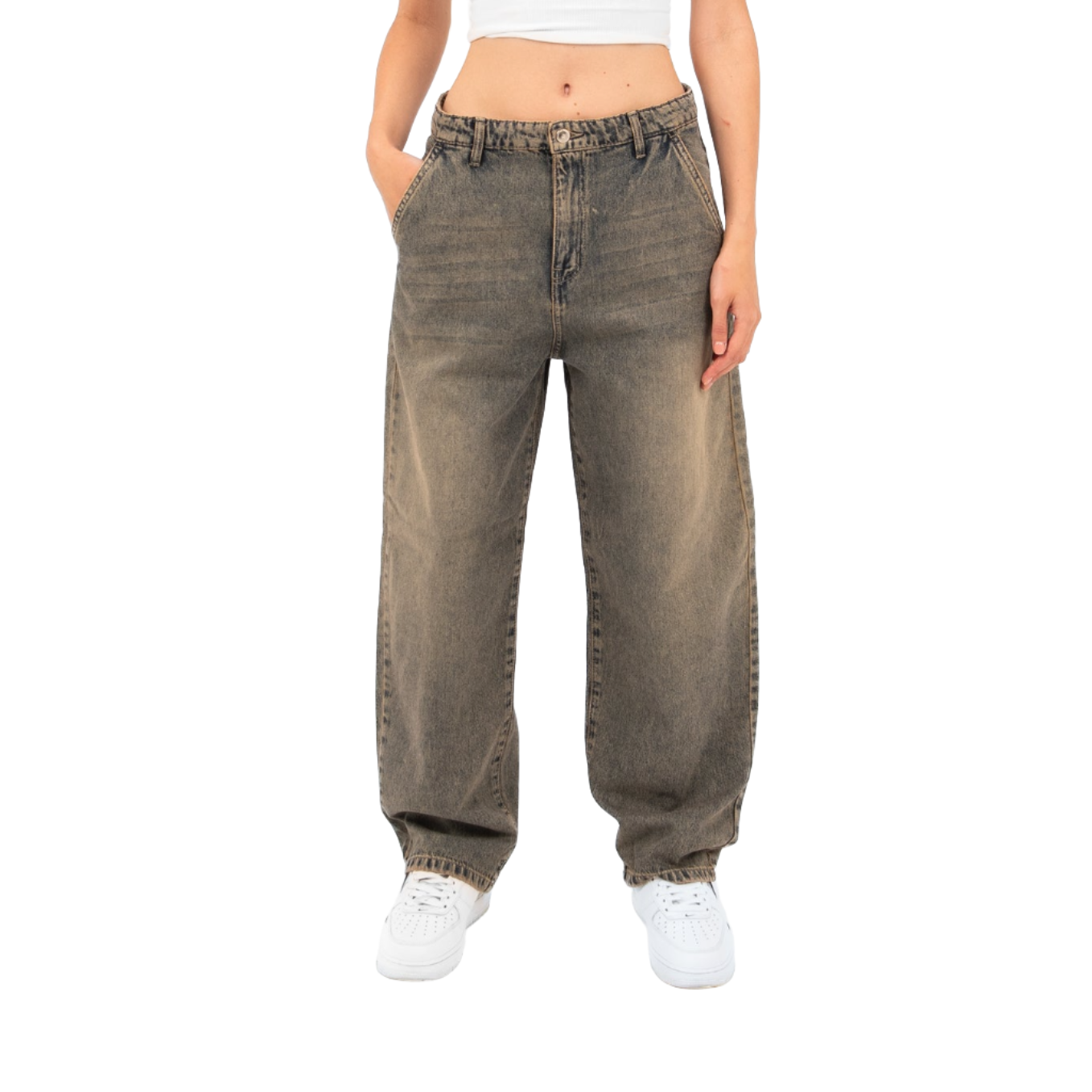 High-Waist Acid Wash Balloon Jeans - Lioroucci