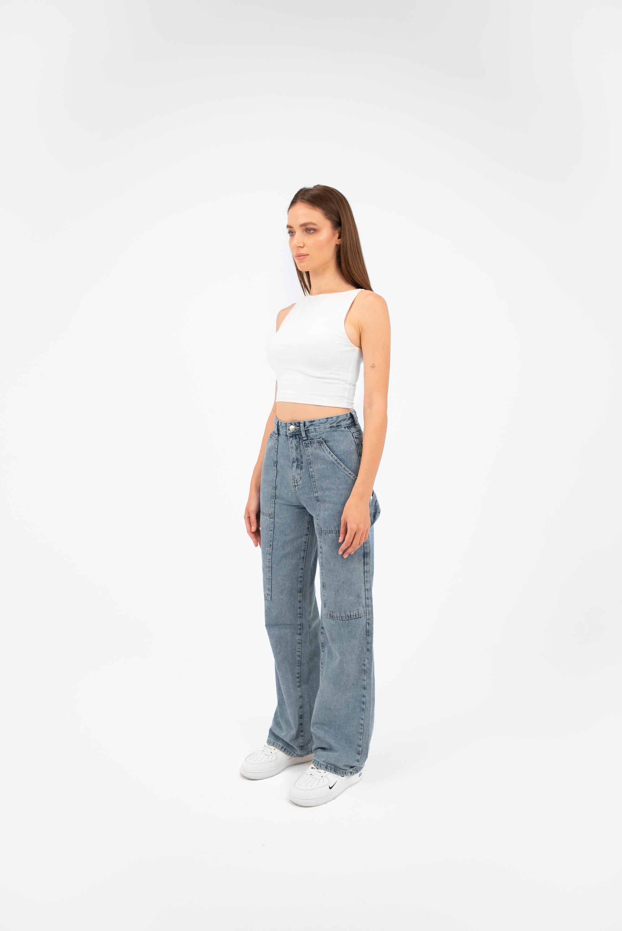 High-Waist Medium Wash Straight Leg Jeans - Lioroucci