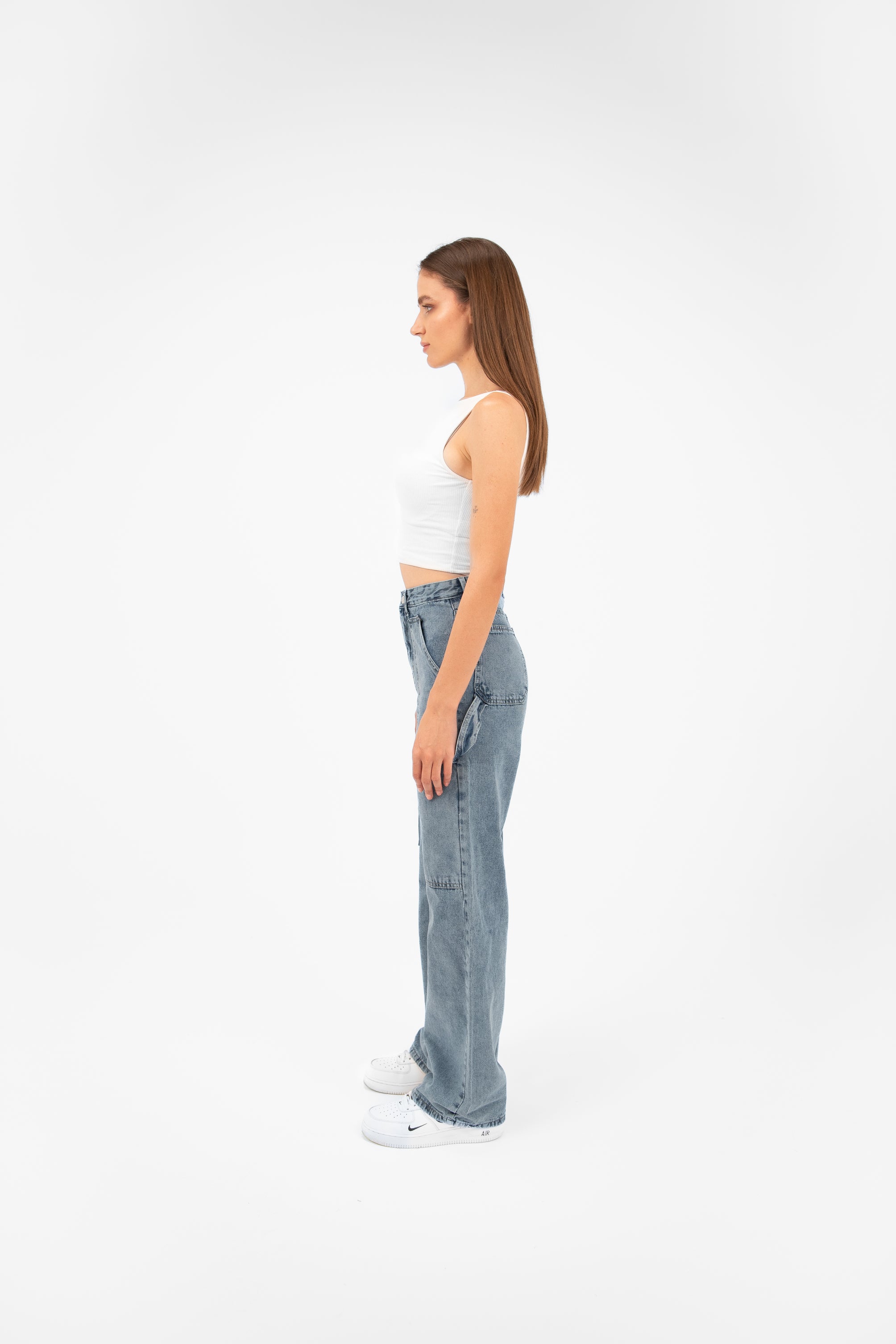 High-Waist Medium Wash Straight Leg Jeans - Lioroucci