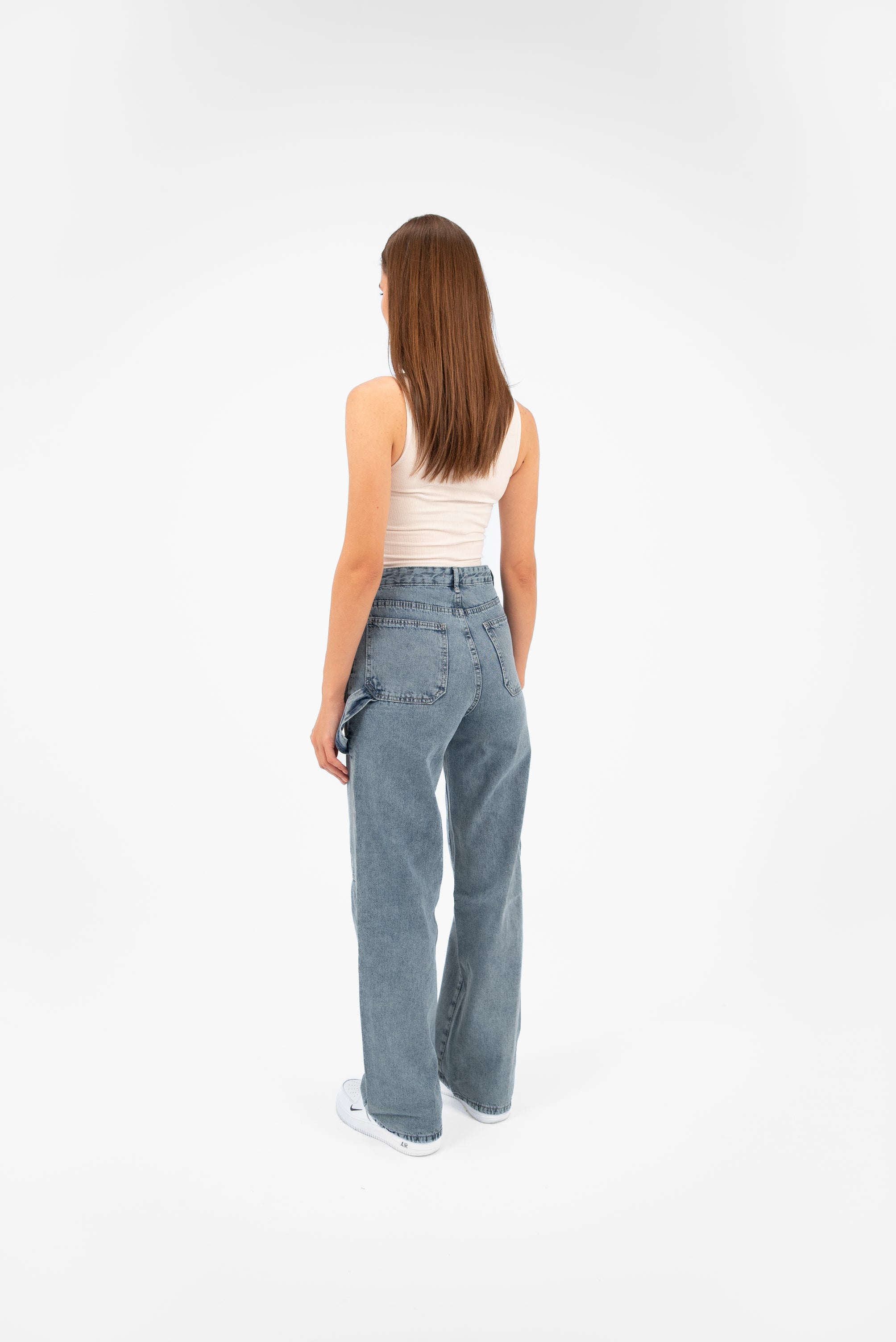 High-Waist Medium Wash Straight Leg Jeans - Lioroucci