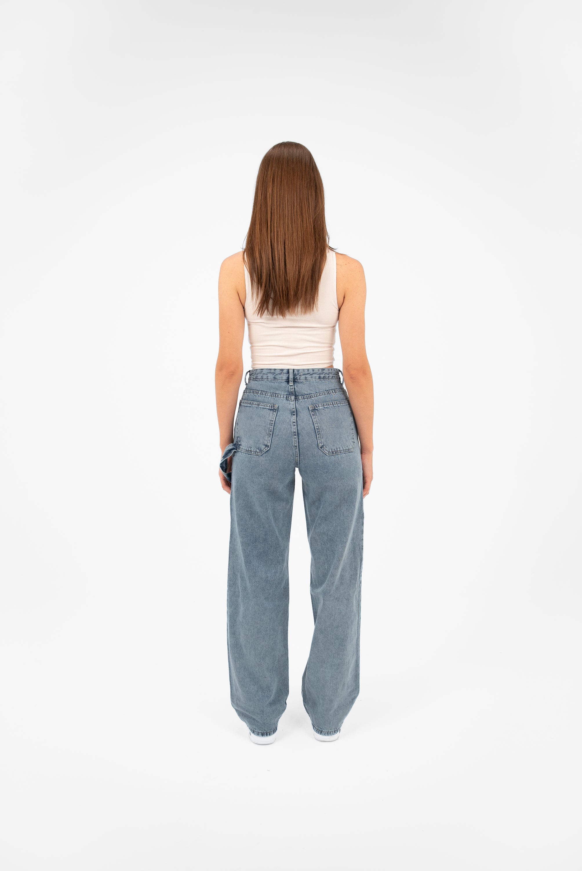 High-Waist Medium Wash Straight Leg Jeans - Lioroucci