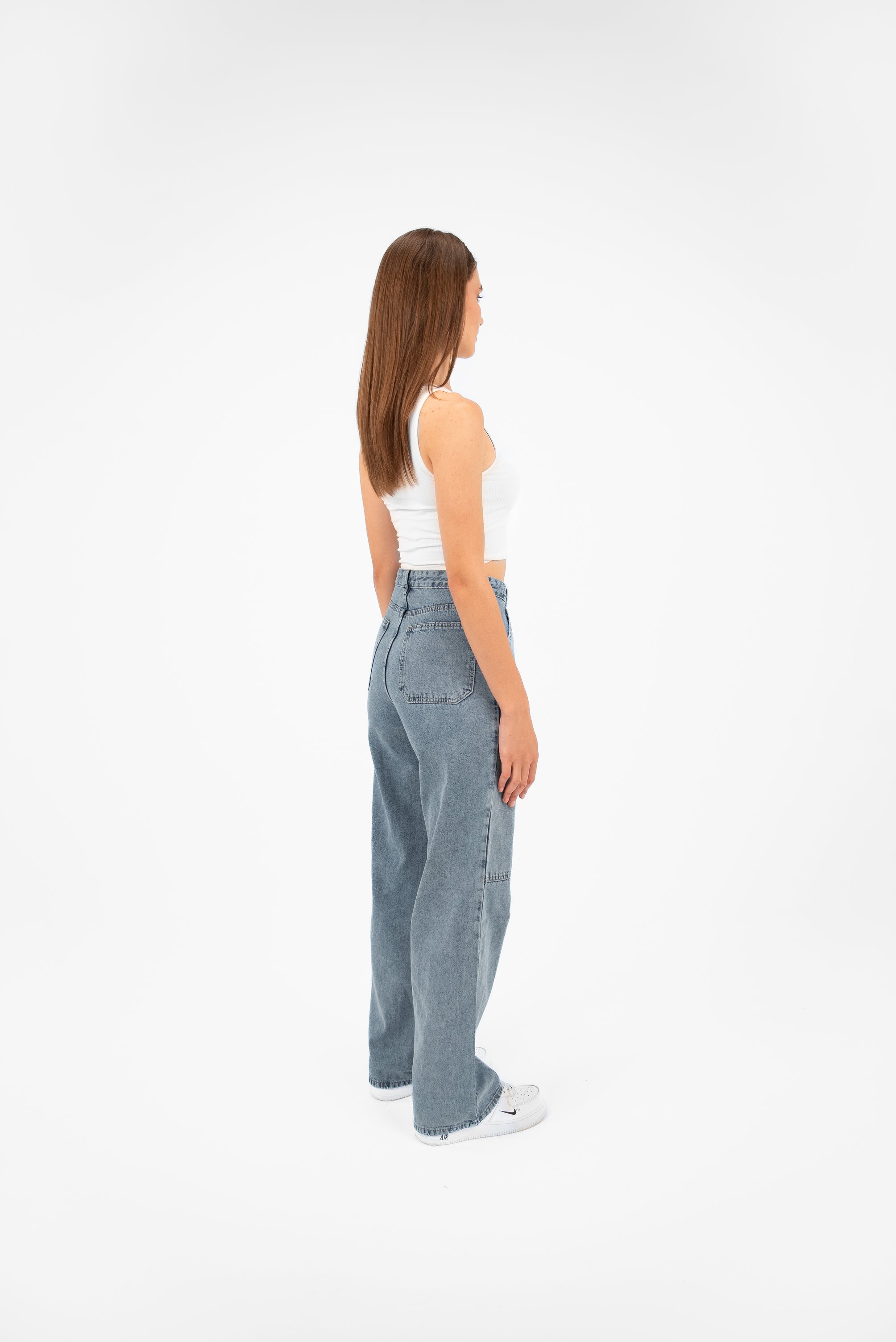 High-Waist Medium Wash Straight Leg Jeans - Lioroucci