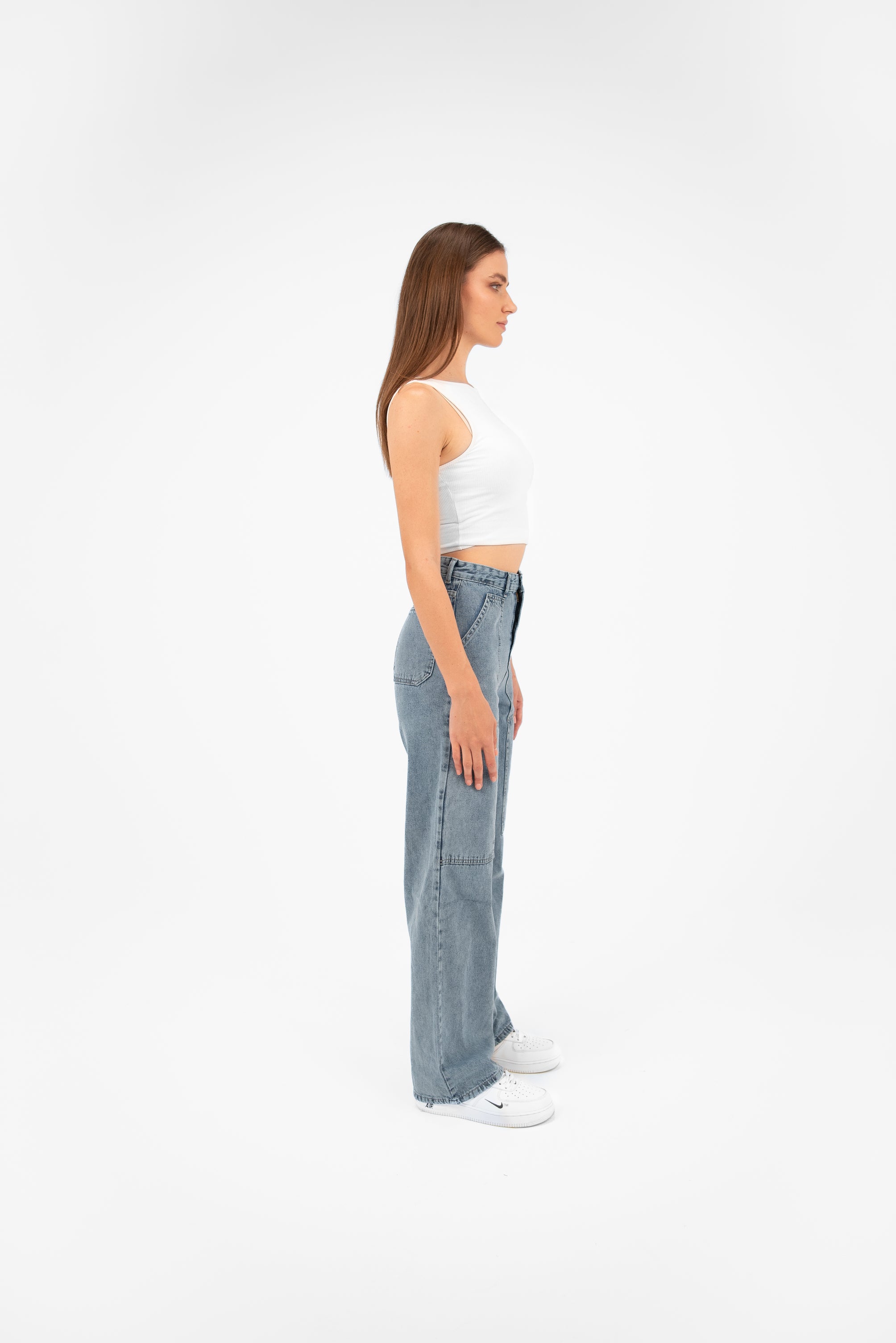 High-Waist Medium Wash Straight Leg Jeans - Lioroucci