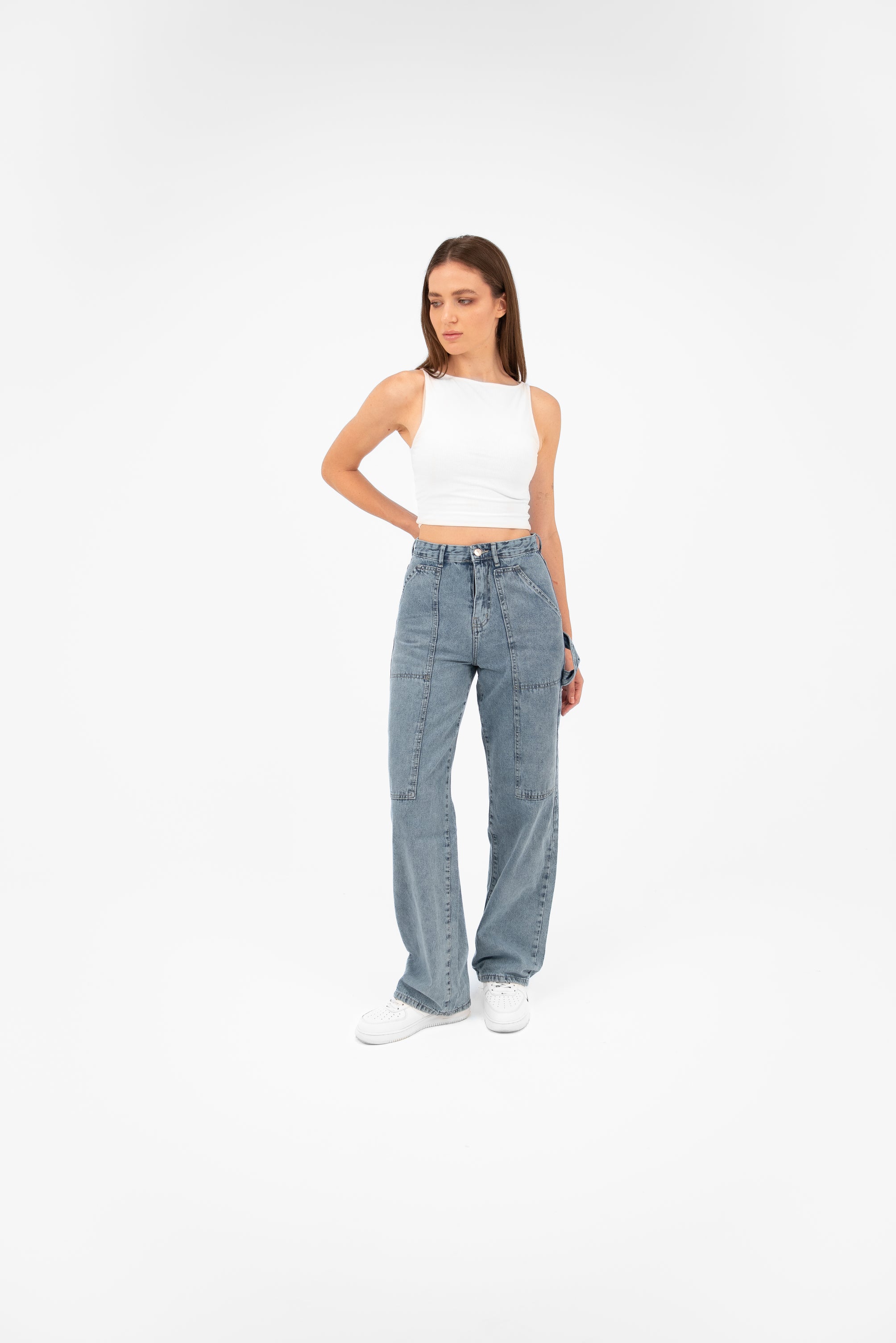 High-Waist Medium Wash Straight Leg Jeans - Lioroucci