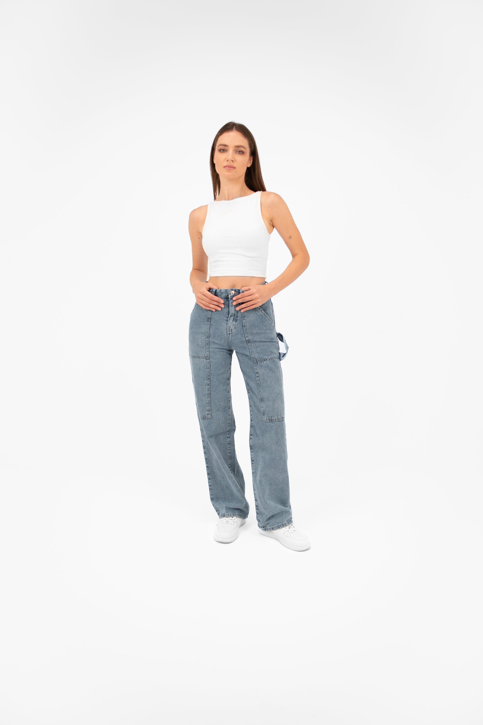 High-Waist Medium Wash Straight Leg Jeans - Lioroucci