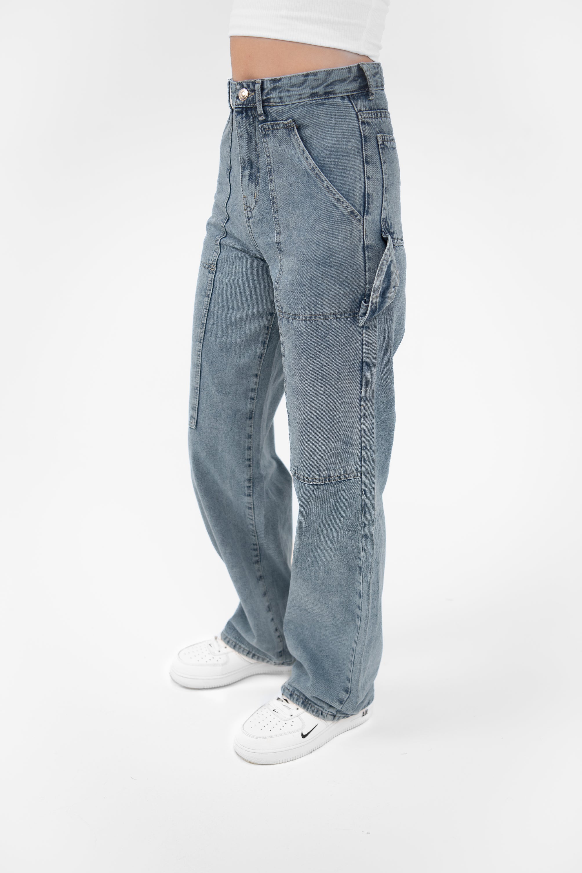 High-Waist Medium Wash Straight Leg Jeans - Lioroucci