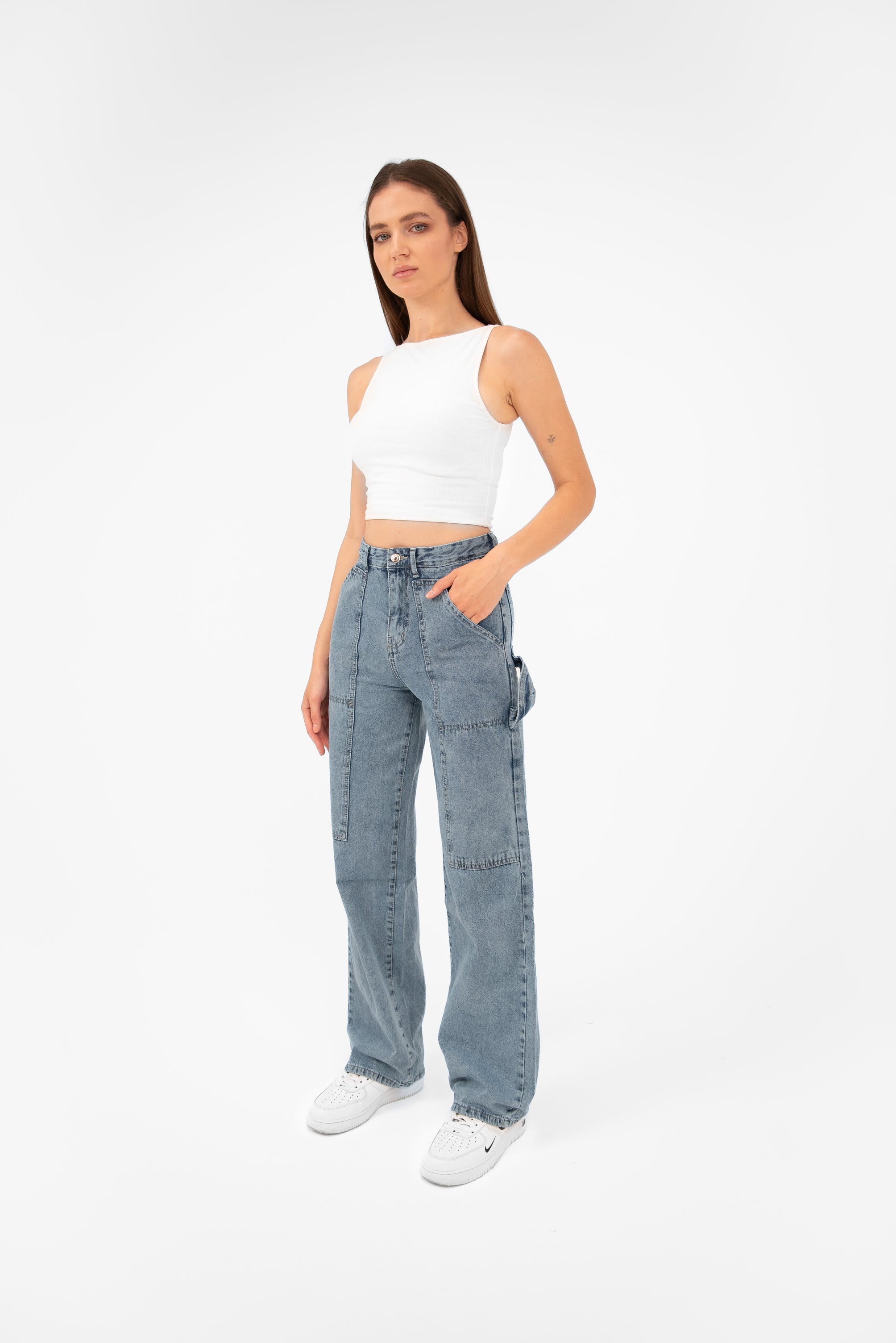 High-Waist Medium Wash Straight Leg Jeans - Lioroucci