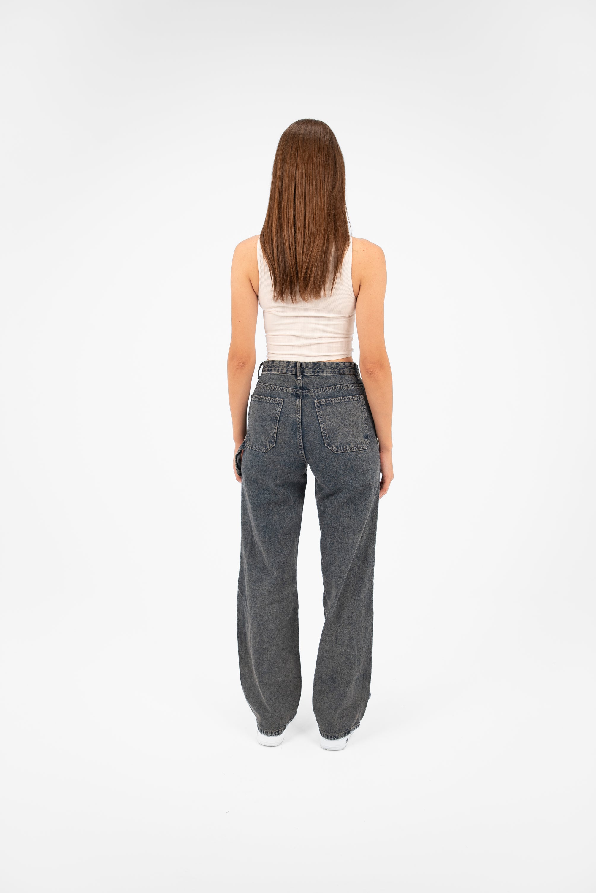 High-Waist Grey Straight Leg Jeans - Lioroucci