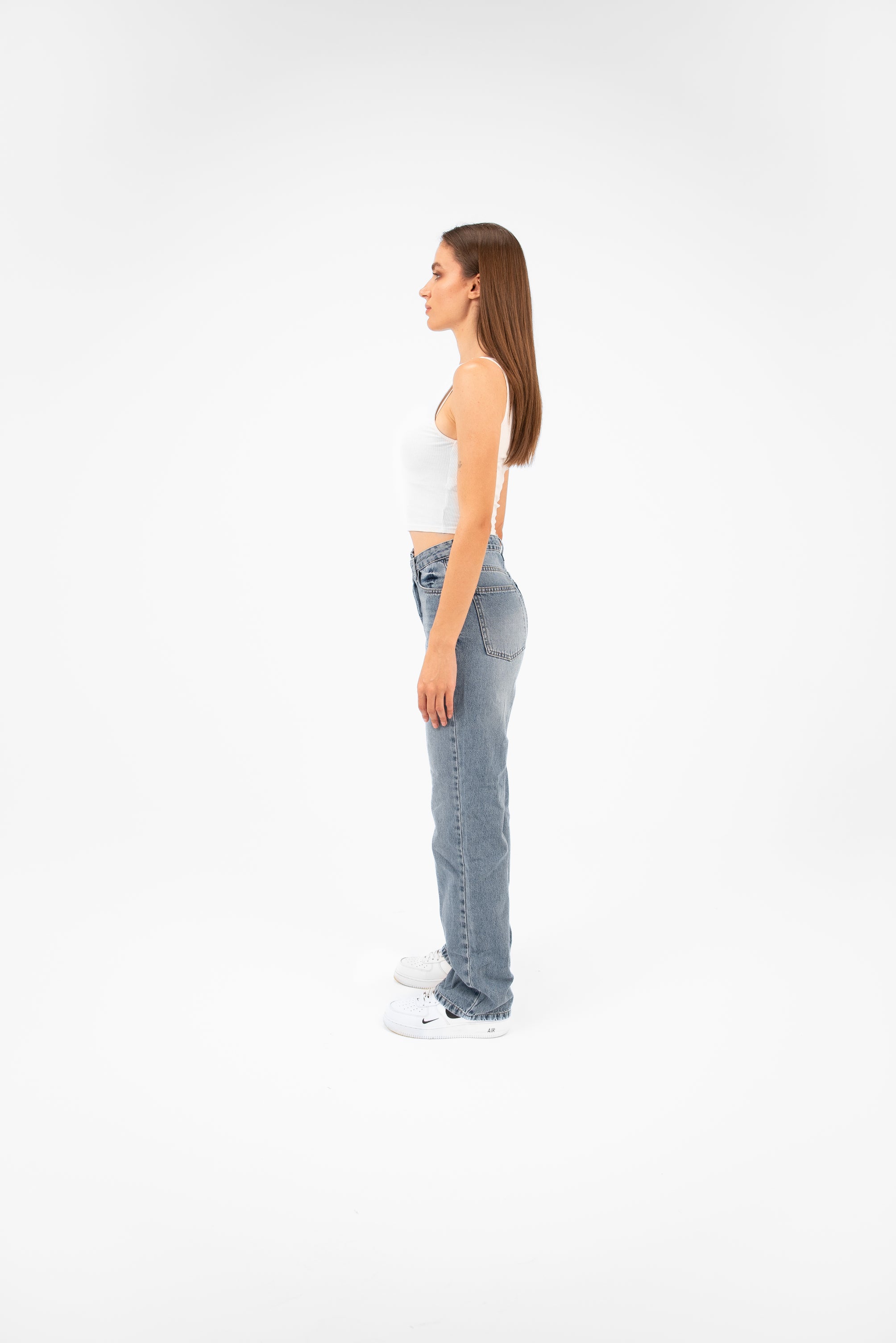 High-Waist Light Wash Overlap Straight Leg Jeans - Lioroucci