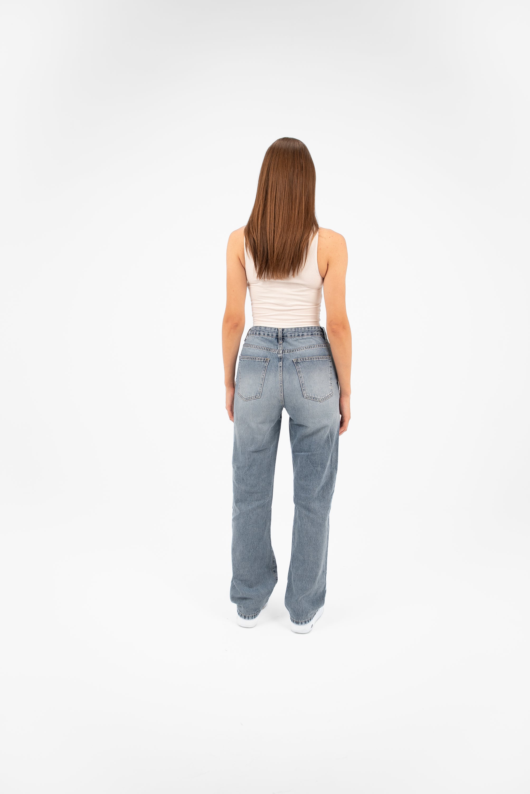 High-Waist Light Wash Overlap Straight Leg Jeans - Lioroucci