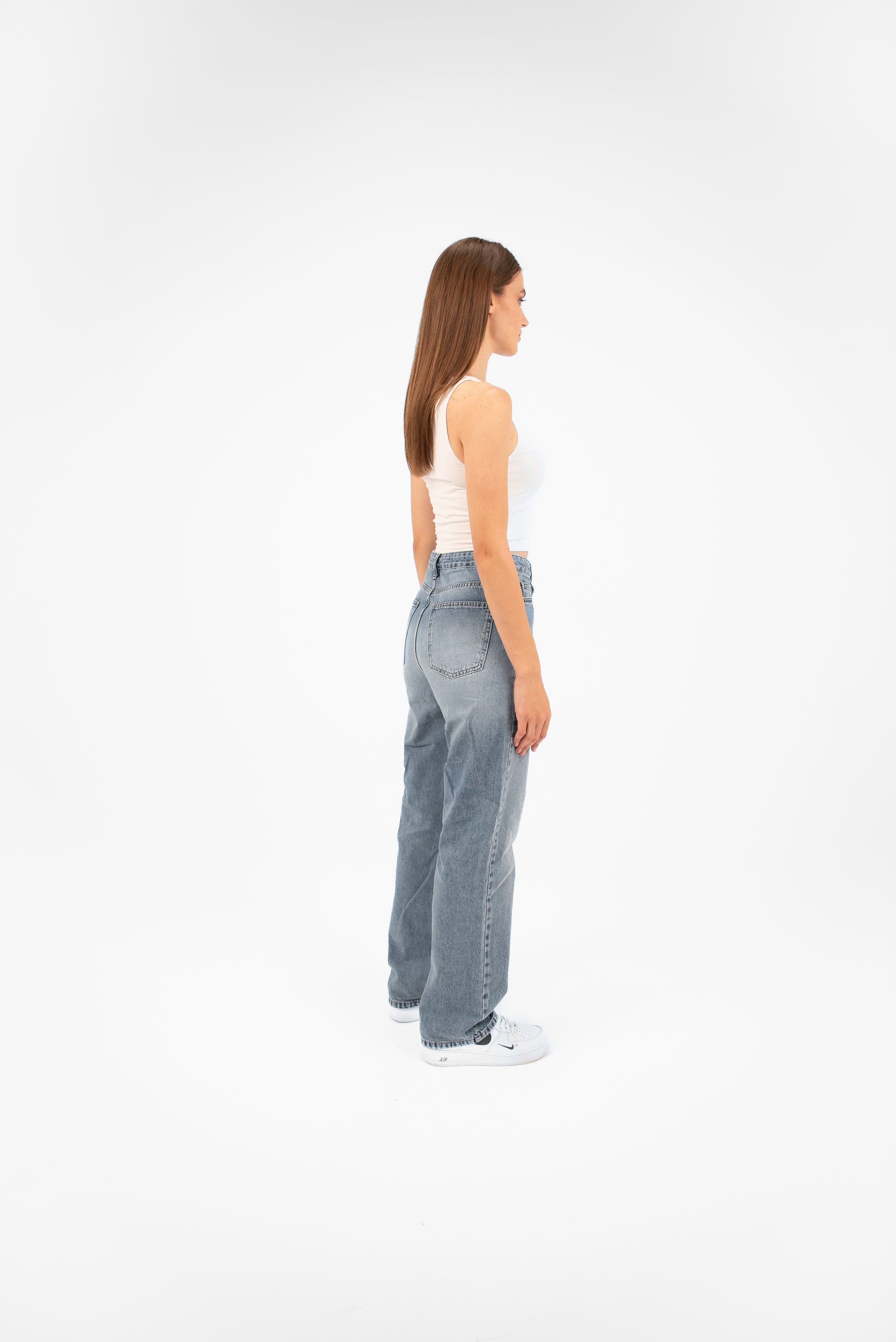 High-Waist Light Wash Overlap Straight Leg Jeans - Lioroucci