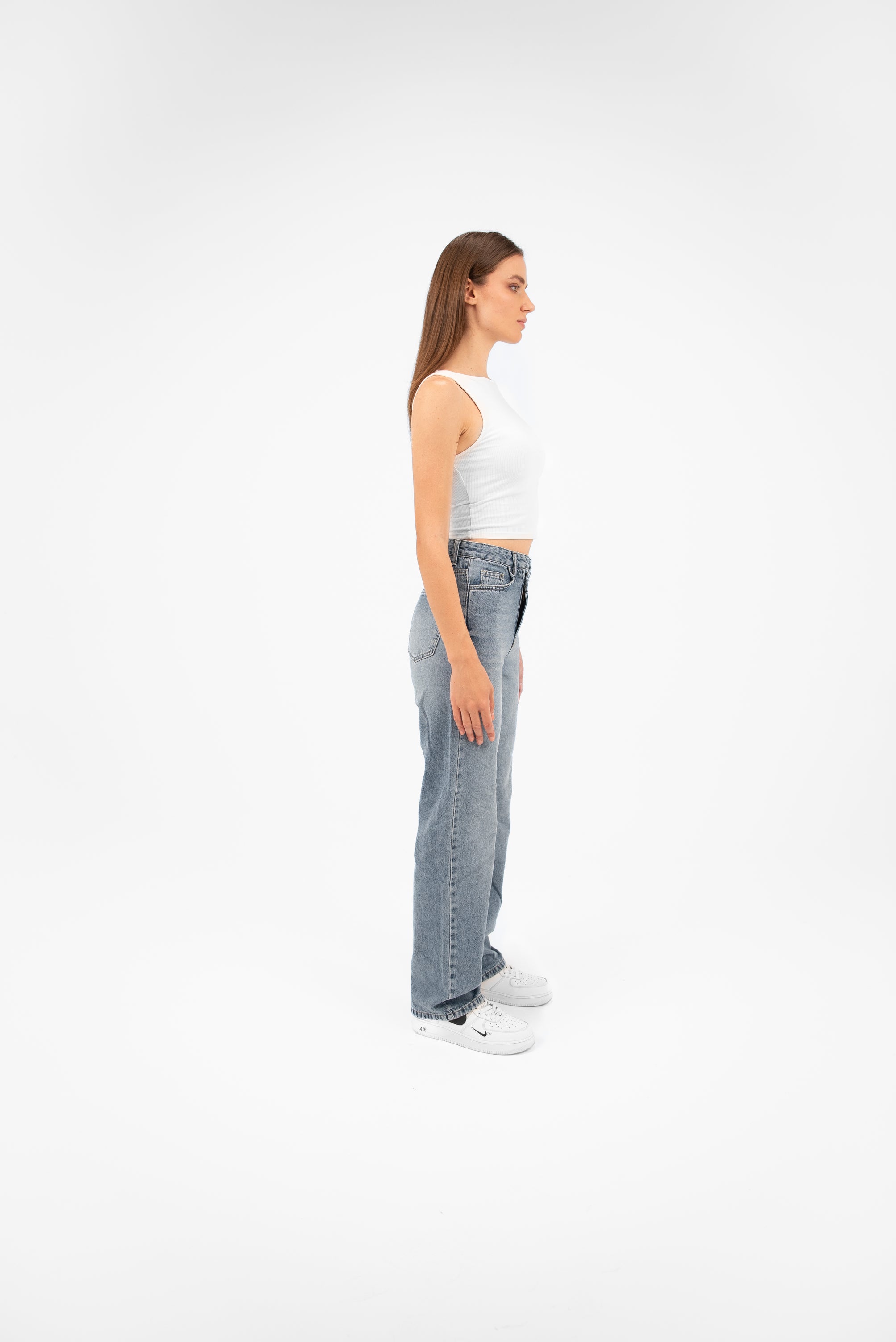 High-Waist Light Wash Overlap Straight Leg Jeans - Lioroucci