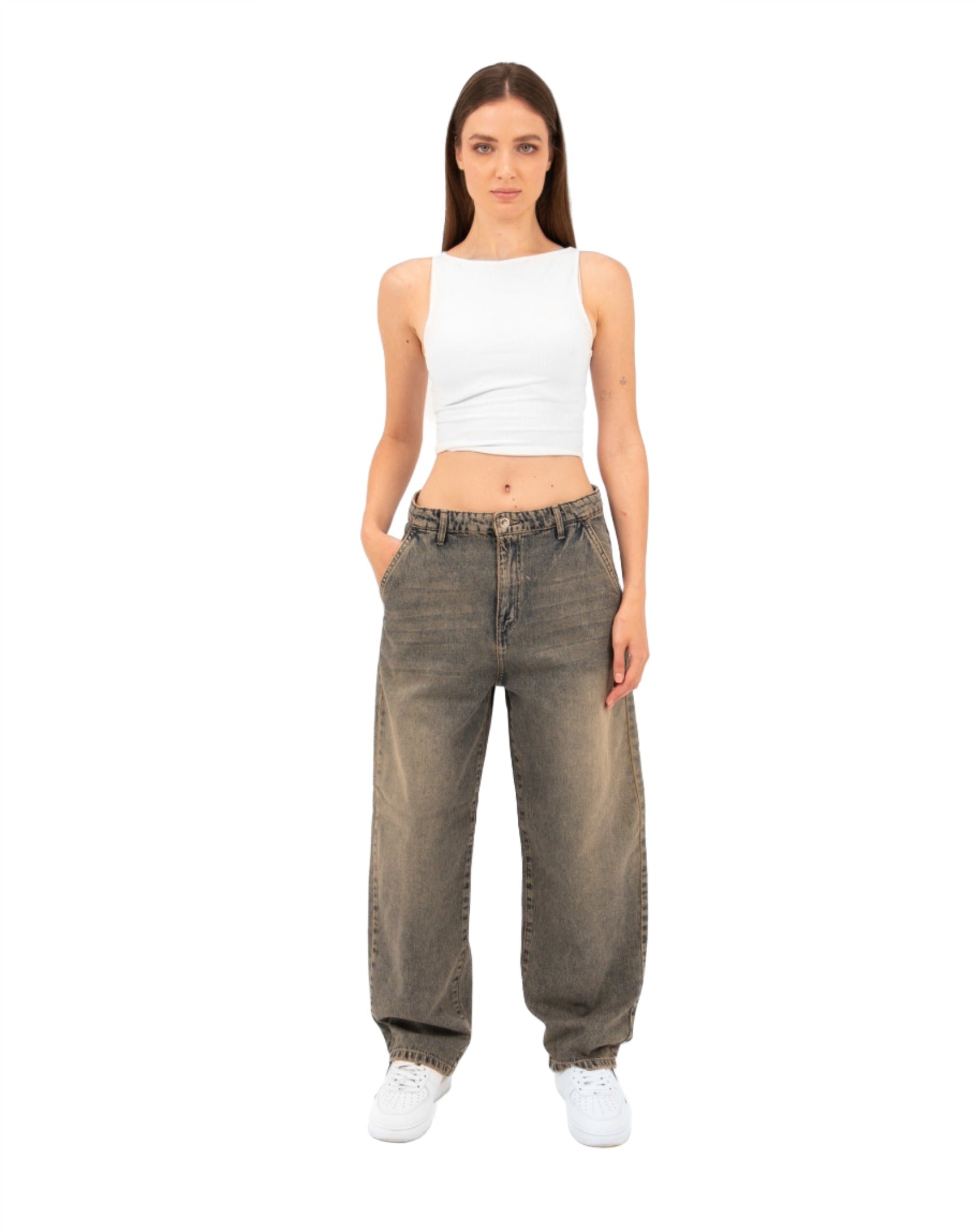 High-Waist Acid Wash Balloon Jeans - Lioroucci