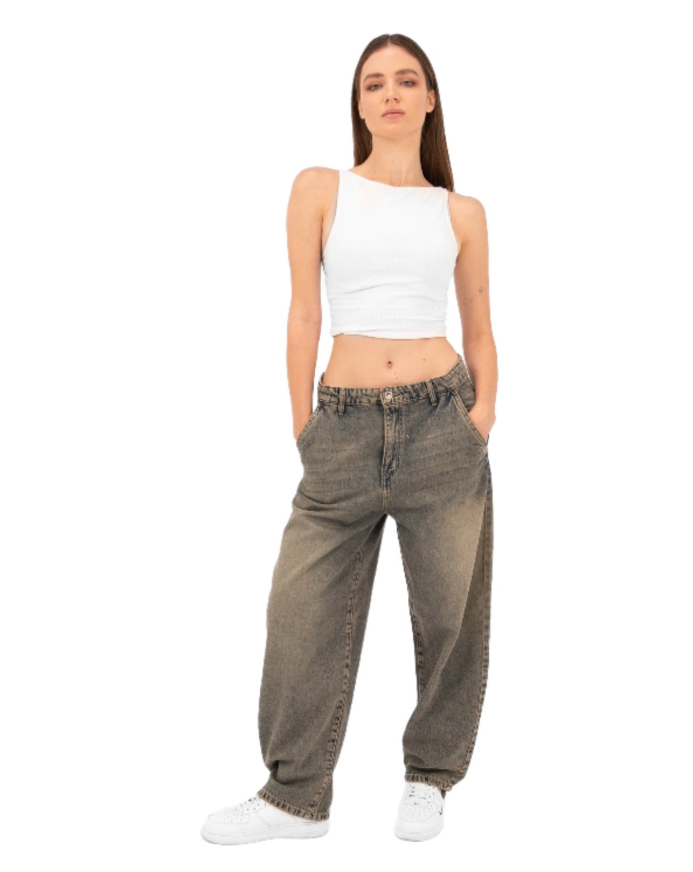 High-Waist Acid Wash Balloon Jeans - Lioroucci