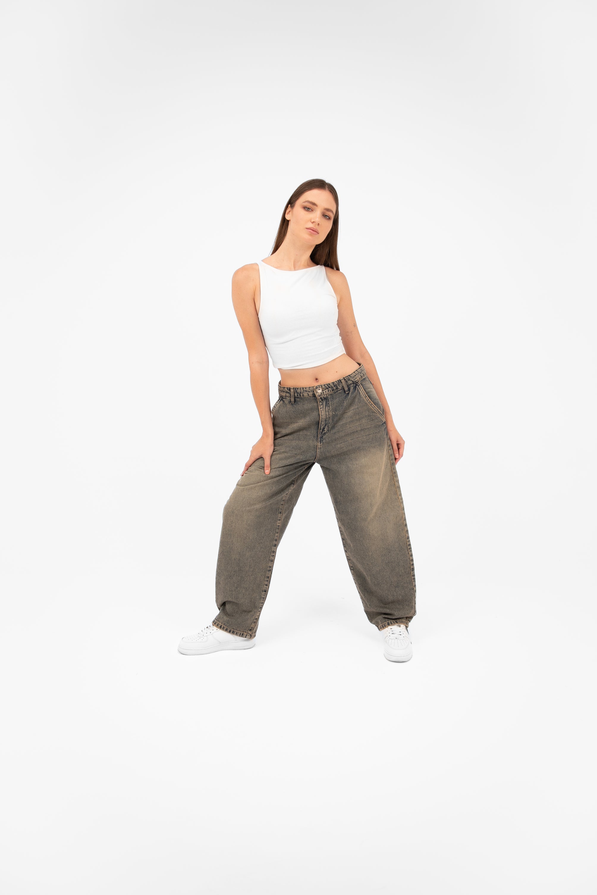 High-Waist Acid Wash Balloon Jeans - Lioroucci