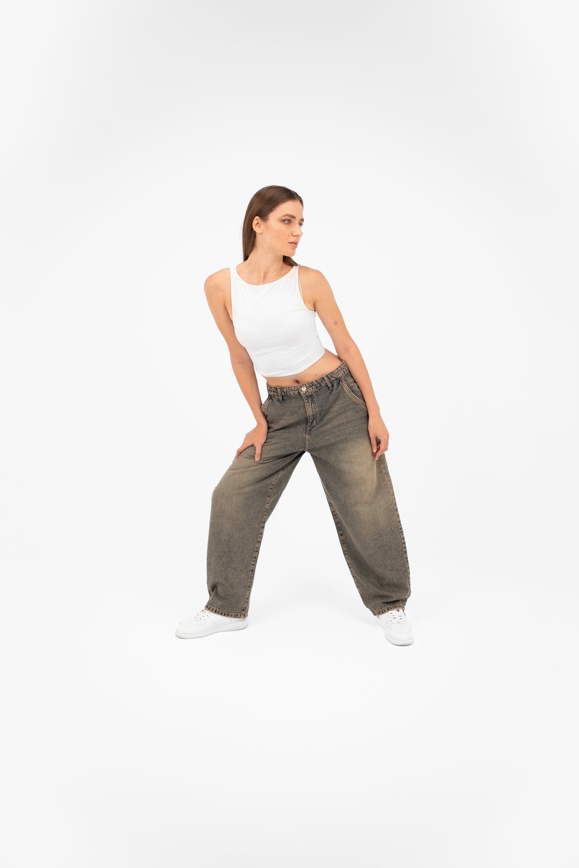 High-Waist Acid Wash Balloon Jeans - Lioroucci