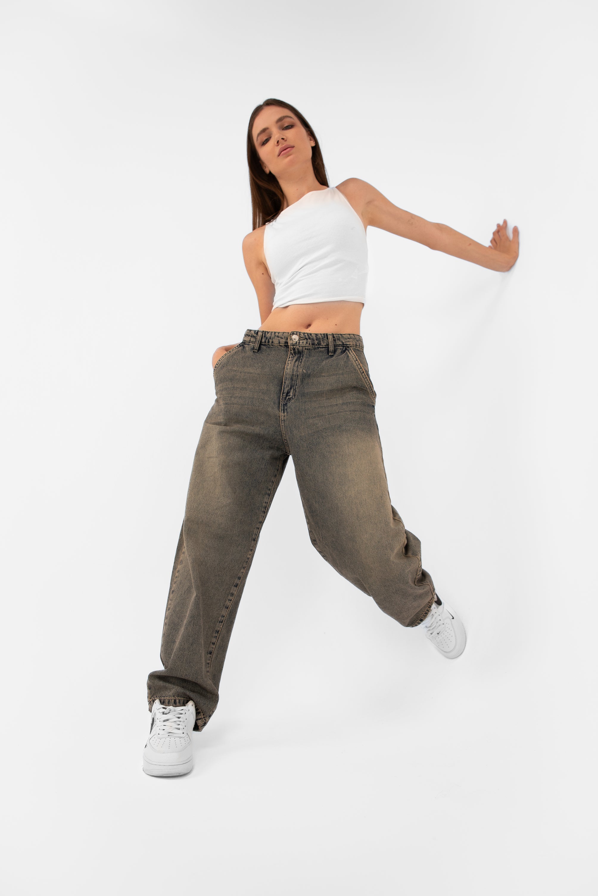 High-Waist Acid Wash Balloon Jeans - Lioroucci