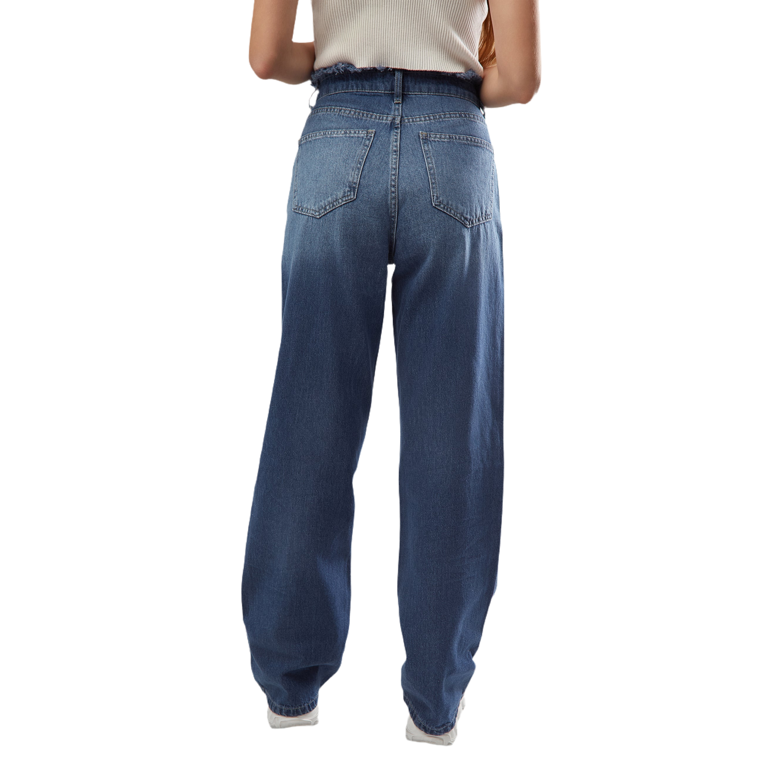 High-Waist Dark Wash Straight Leg Jeans