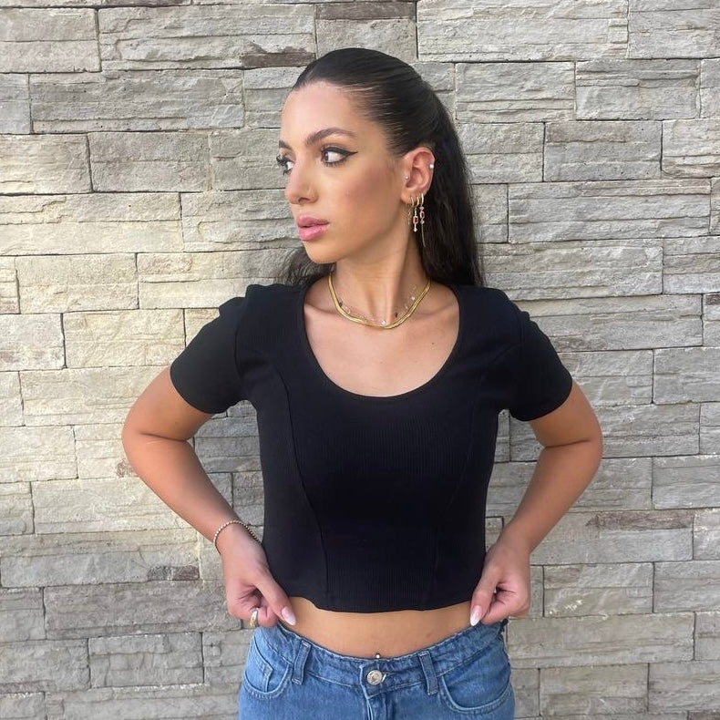 Basic Crop Top U-shape Black