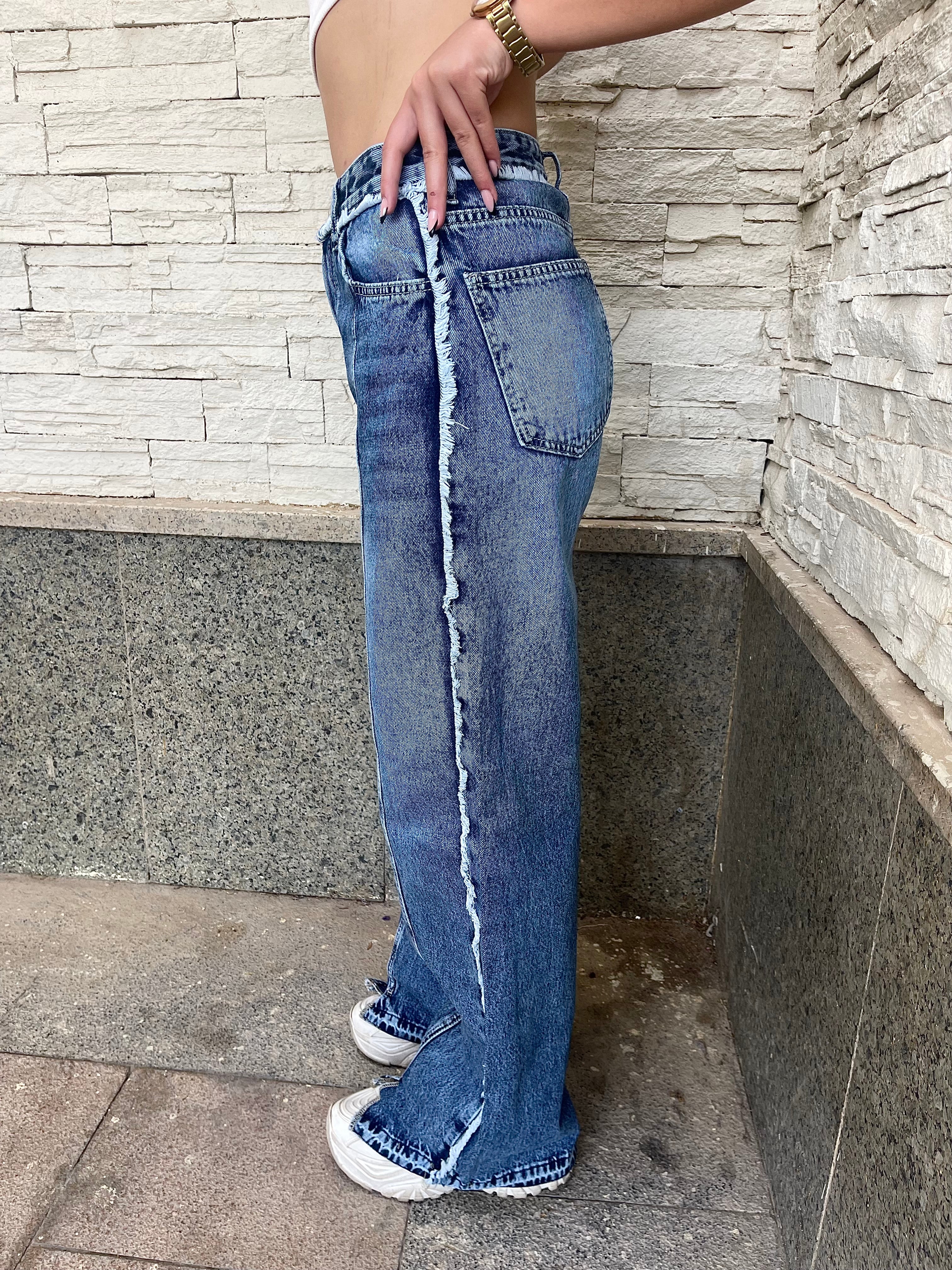 High-Waist Dark Wash Wide Leg Jeans