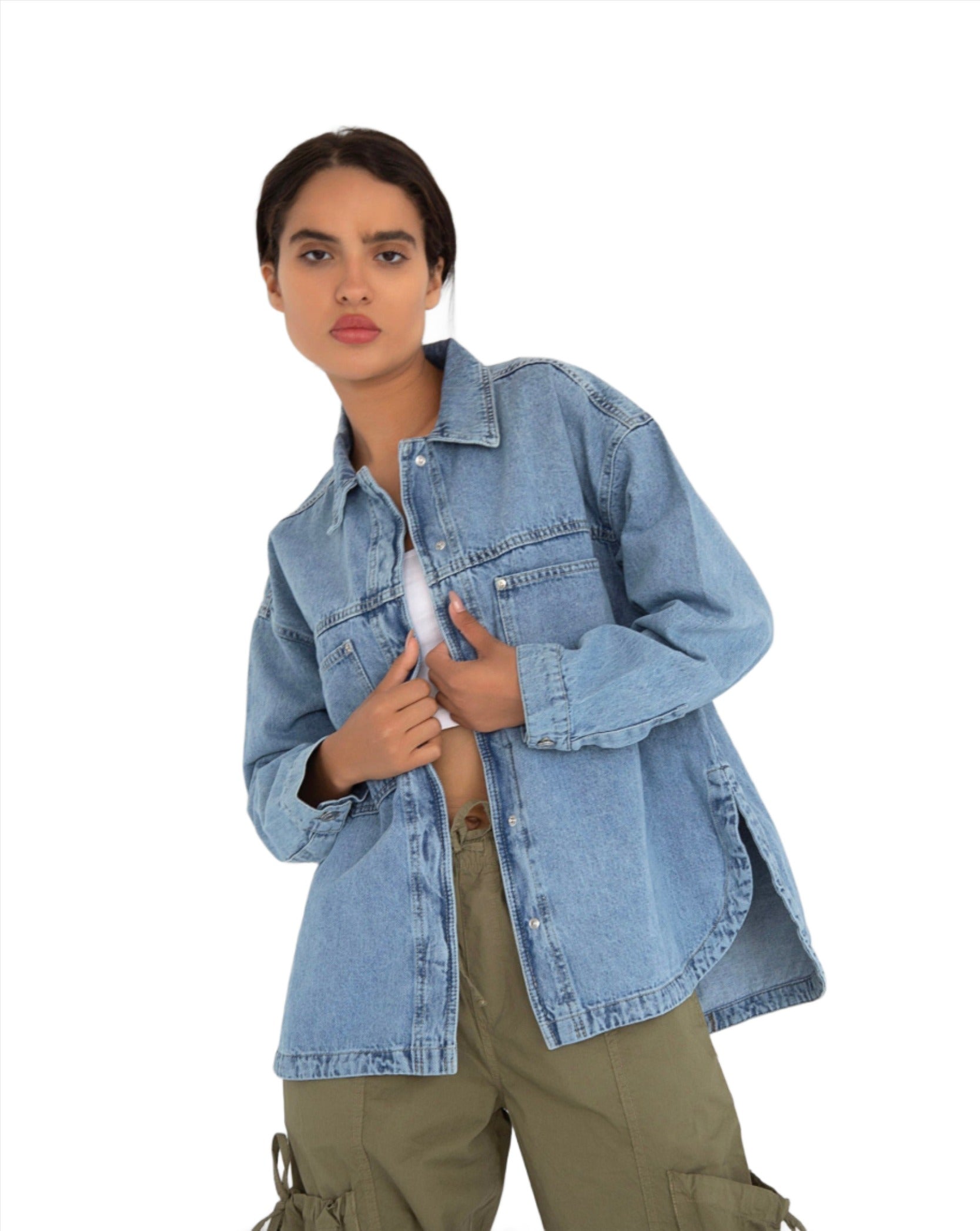 Light Blue oversized denim overshirt - Lioroucci