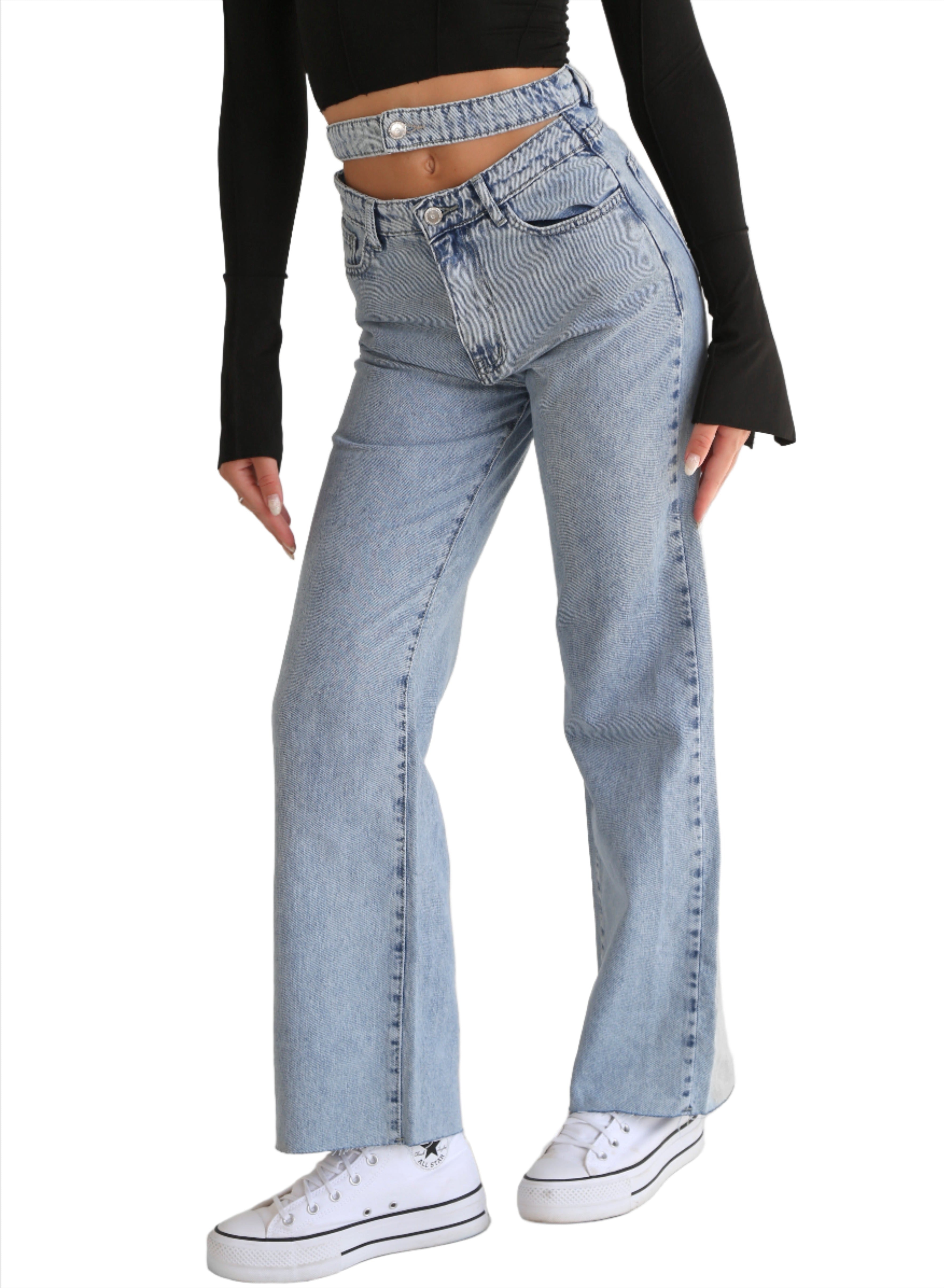 Double Waist Light Blue Straight Leg Jeans – Lioroucci