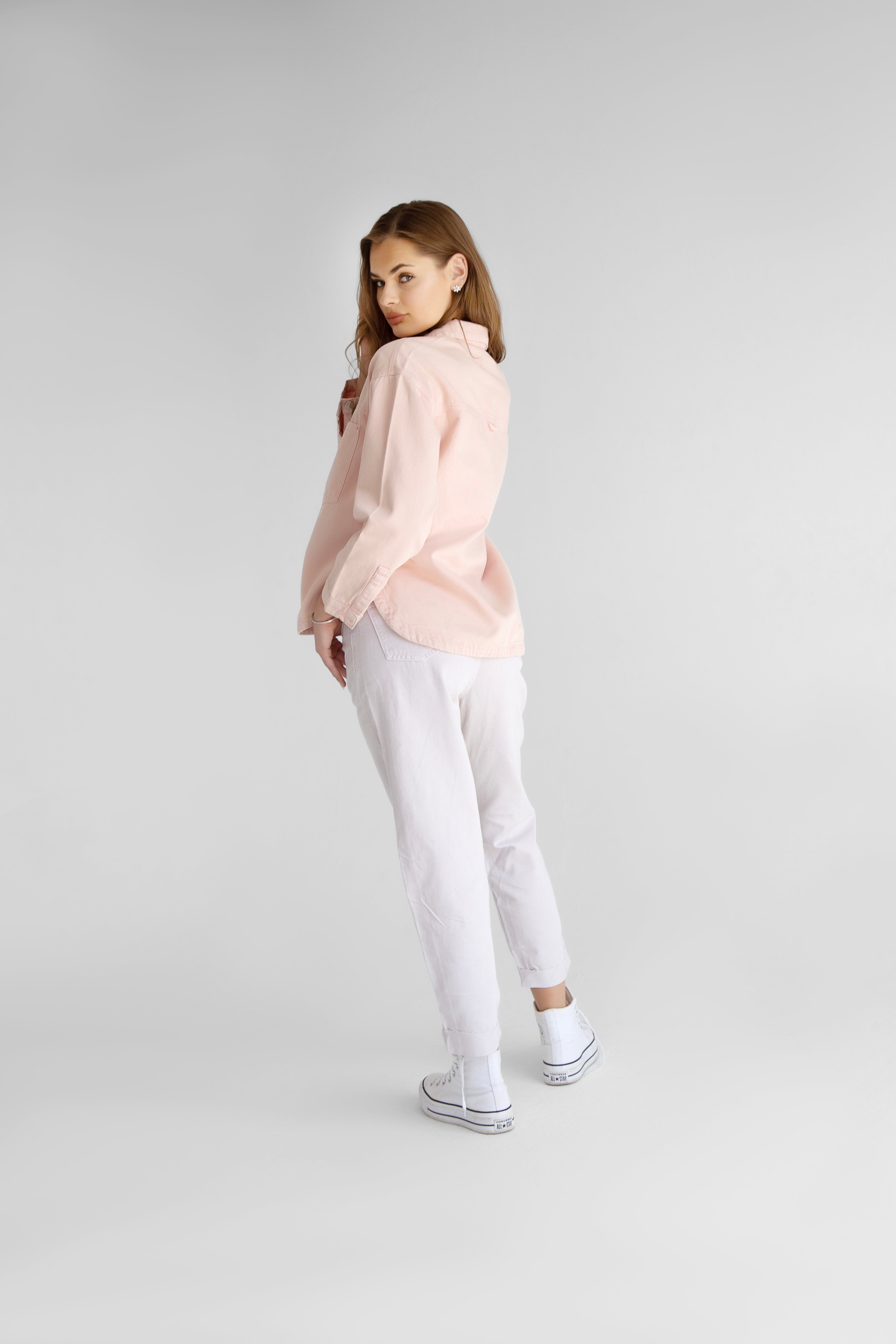 Oversized Baby Pink Denim Overshirt - Lioroucci